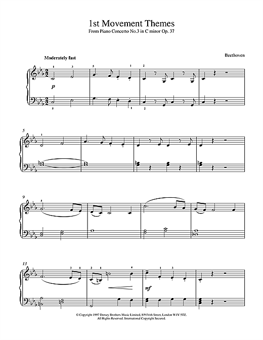 Preview Ludwig van Beethoven Piano Concerto No.3 Op.37, 1st Movement Themes Classical sheet music, notes and chords for Piano, SKU: 15479 sheet music, piano notes, chords, guitar tabs, score, transpose, transcribe, how to play, guide, download, learn, tutorial, progression, song, artist, awards, billboard, mtv, vh1, tour, single, album, release