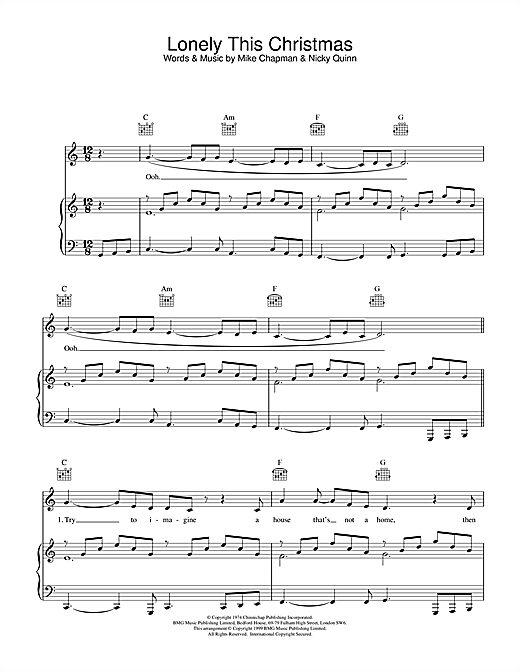 Preview Mud Lonely This Christmas Pop sheet music, notes and chords for Piano, Vocal & Guitar, SKU: 15521 sheet music, piano notes, chords, guitar tabs, score, transpose, transcribe, how to play, guide, download, learn, tutorial, progression, song, artist, awards, billboard, mtv, vh1, tour, single, album, release