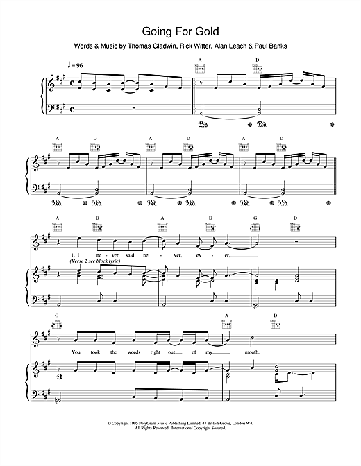 Preview Shed 7 Going For Gold Rock sheet music, notes and chords for Piano, Vocal & Guitar (Right-Hand Melody), SKU: 15575 sheet music, piano notes, chords, guitar tabs, score, transpose, transcribe, how to play, guide, download, learn, tutorial, progression, song, artist, awards, billboard, mtv, vh1, tour, single, album, release