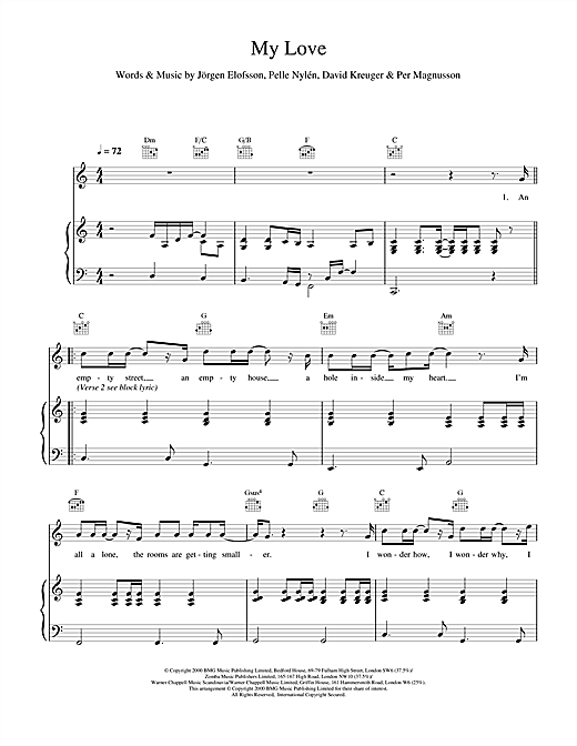 Preview Westlife My Love Pop sheet music, notes and chords for Piano, Vocal & Guitar, SKU: 15585 sheet music, piano notes, chords, guitar tabs, score, transpose, transcribe, how to play, guide, download, learn, tutorial, progression, song, artist, awards, billboard, mtv, vh1, tour, single, album, release
