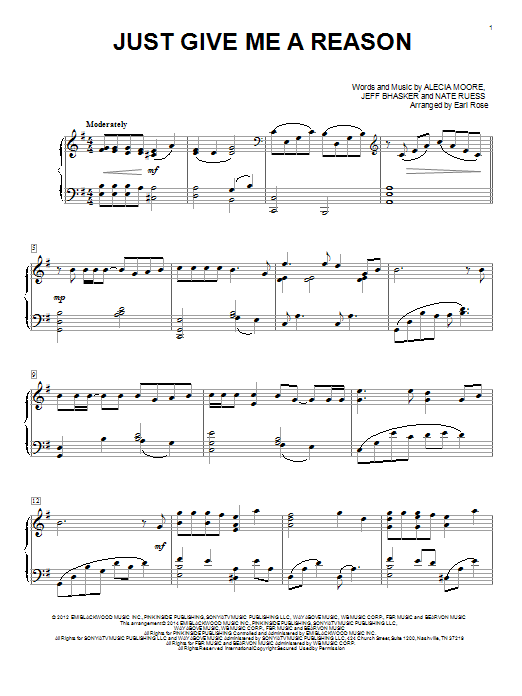 Preview Pink Just Give Me A Reason (feat. Nate Ruess) Pop sheet music, notes and chords for Piano, SKU: 156804 sheet music, piano notes, chords, guitar tabs, score, transpose, transcribe, how to play, guide, download, learn, tutorial, progression, song, artist, awards, billboard, mtv, vh1, tour, single, album, release