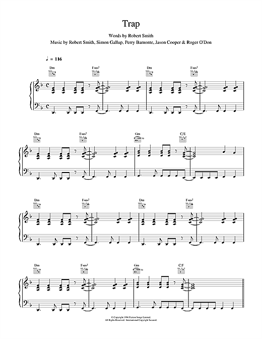 Preview The Cure Trap Rock sheet music, notes and chords for Piano, Vocal & Guitar (Right-Hand Melody), SKU: 15723 sheet music, piano notes, chords, guitar tabs, score, transpose, transcribe, how to play, guide, download, learn, tutorial, progression, song, artist, awards, billboard, mtv, vh1, tour, single, album, release