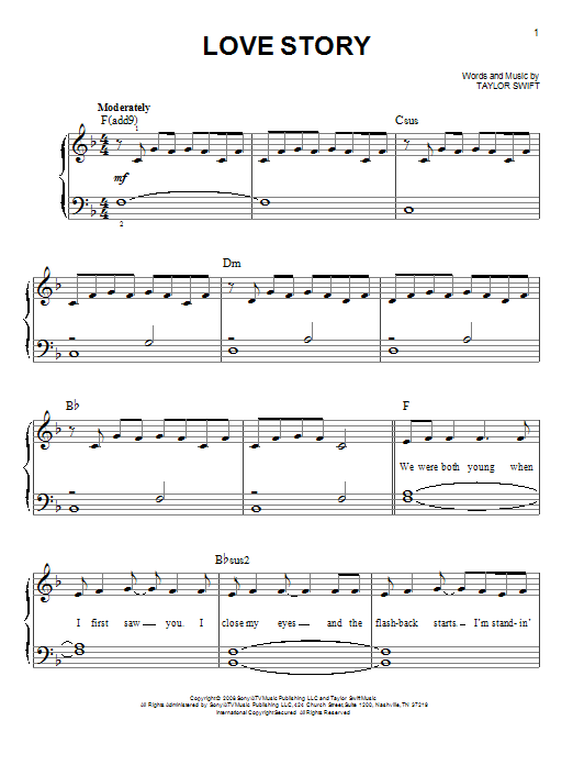 Taylor Swift Love Story Sheet Music Notes Chords Download Printable Easy Piano Sku 157728