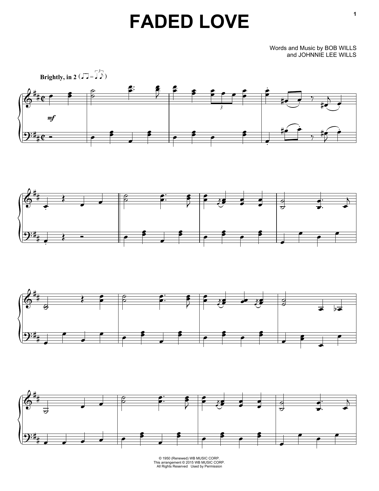 Bob Wills Faded Love Sheet Music Notes Chords Download Country