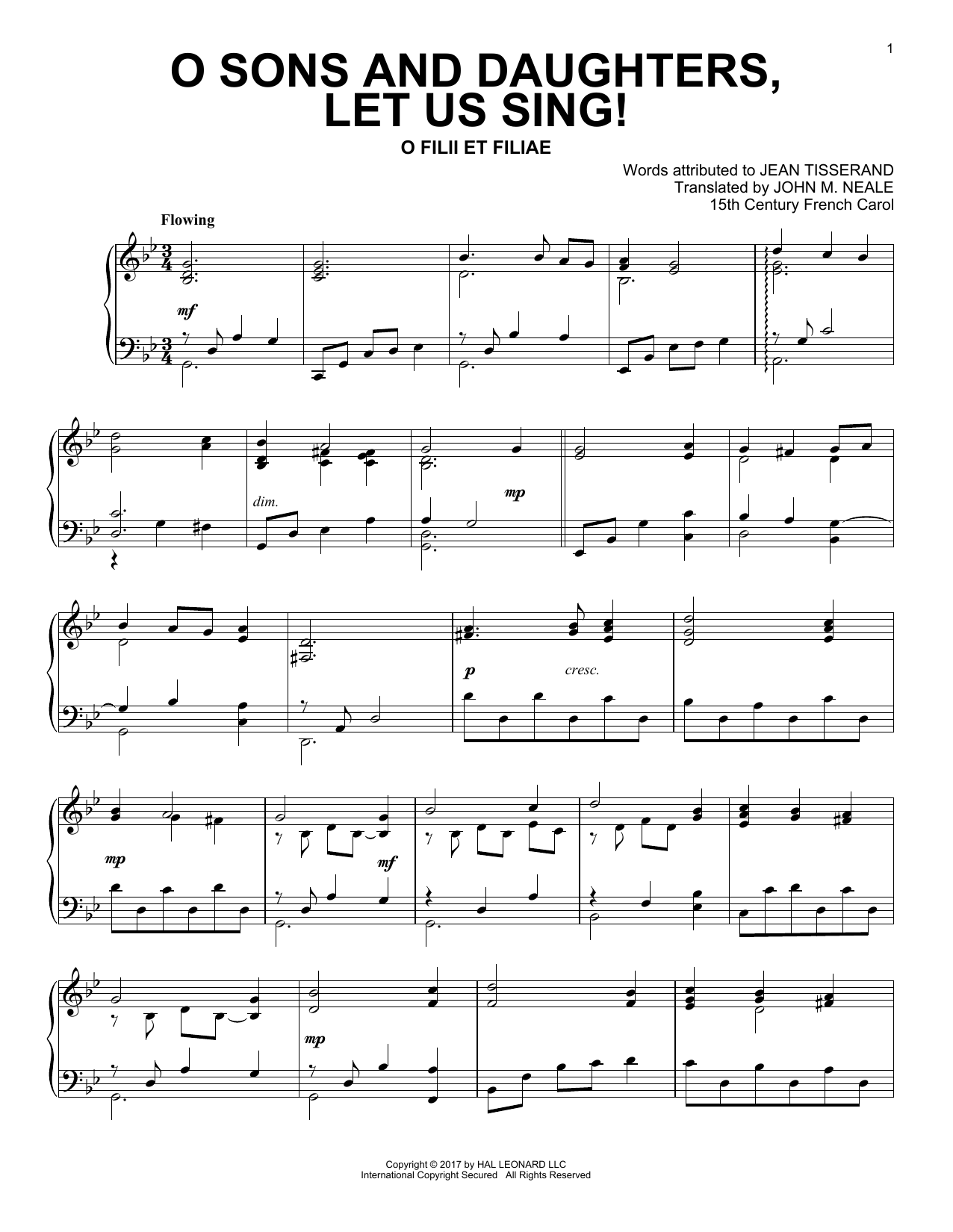 15th Century French Carol O Sons And Daughters, Let Us Sing! Sheet Music Notes & Chords for Piano - Download or Print PDF