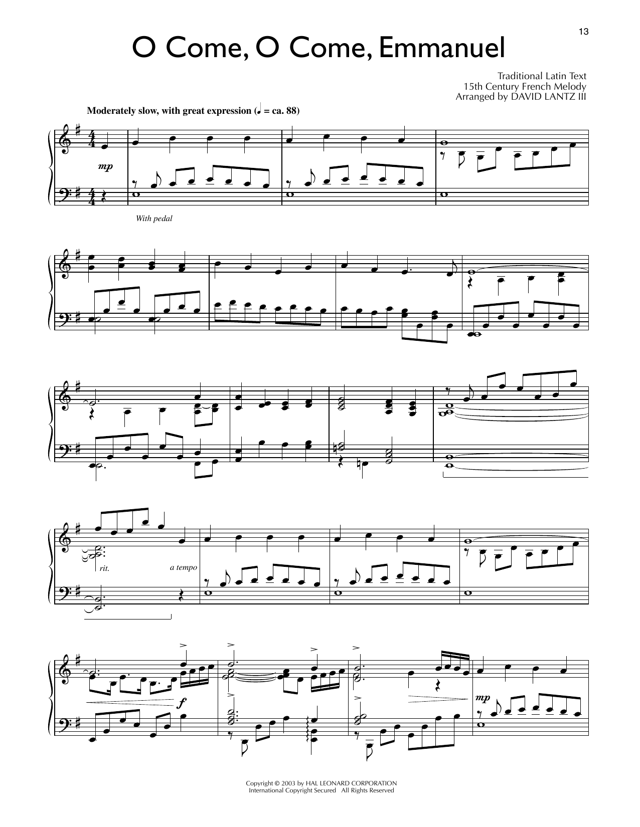 15th Century French Melody O Come, O Come, Emmanuel (arr. David Lantz III) Sheet Music Notes & Chords for Piano Solo - Download or Print PDF