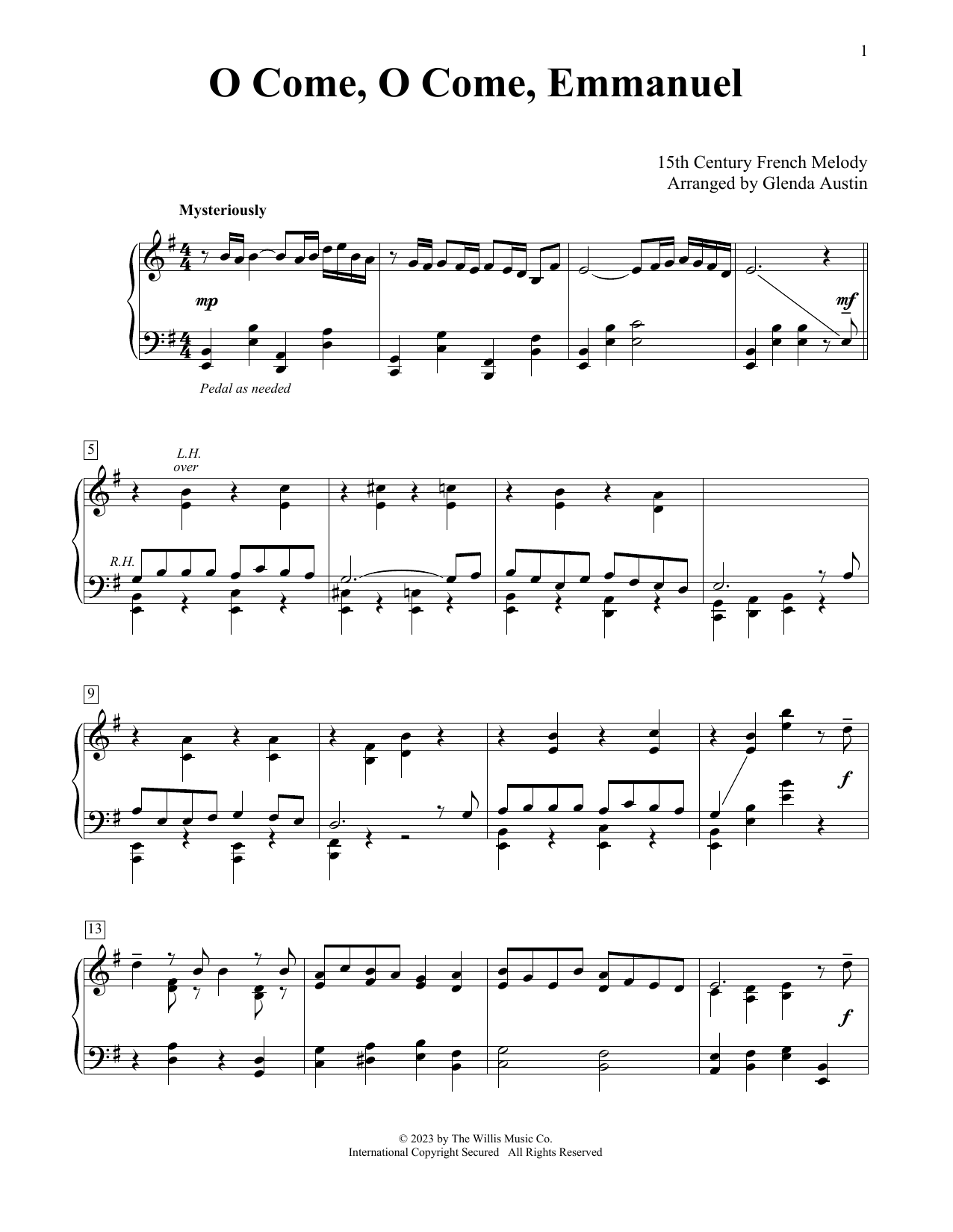 15th Century French Melody O Come, O Come, Emmanuel (arr. Glenda Austin) Sheet Music Notes & Chords for Educational Piano - Download or Print PDF