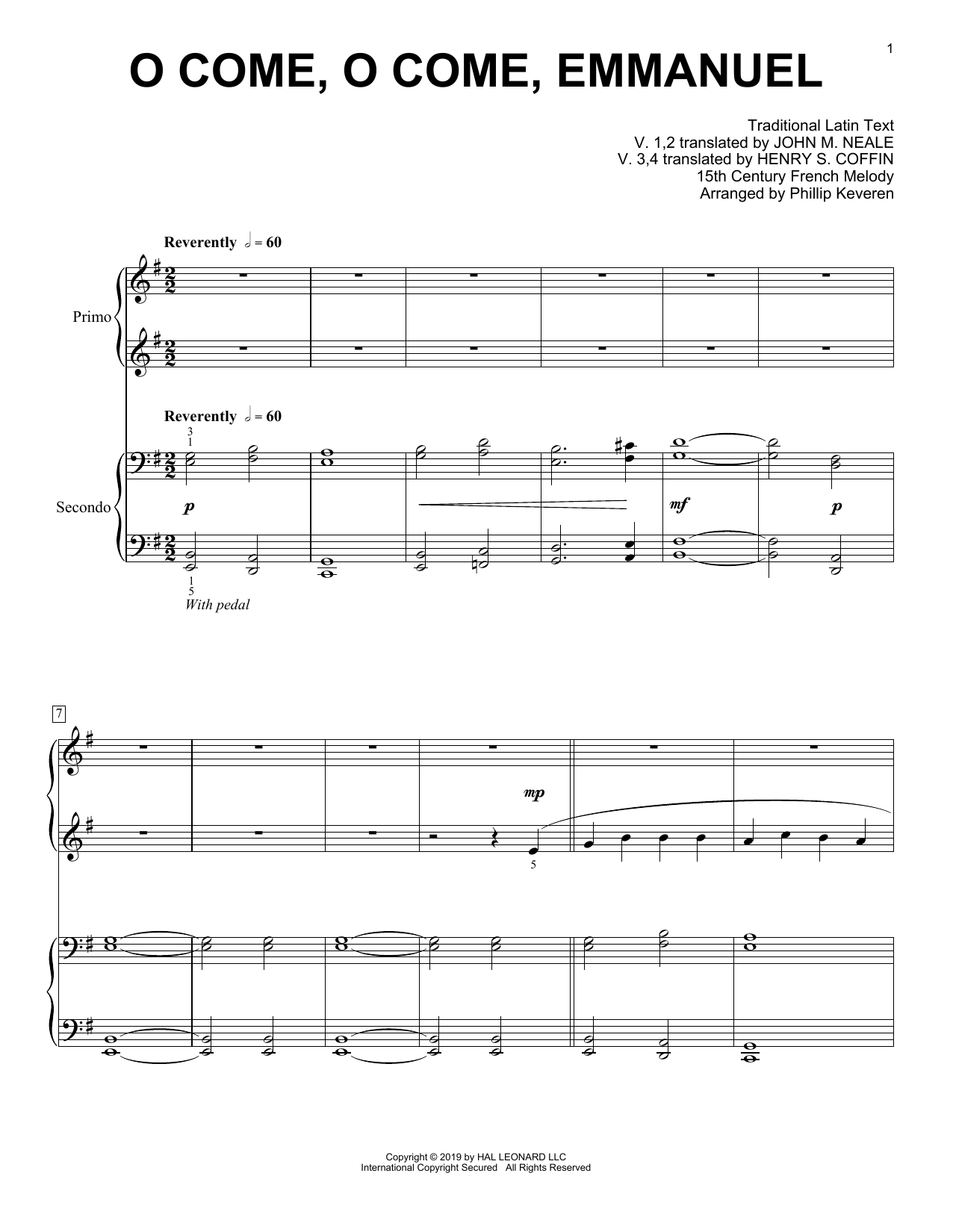 15th Century French Melody O Come, O Come, Emmanuel (arr. Phillip Keveren) Sheet Music Notes & Chords for Piano Duet - Download or Print PDF