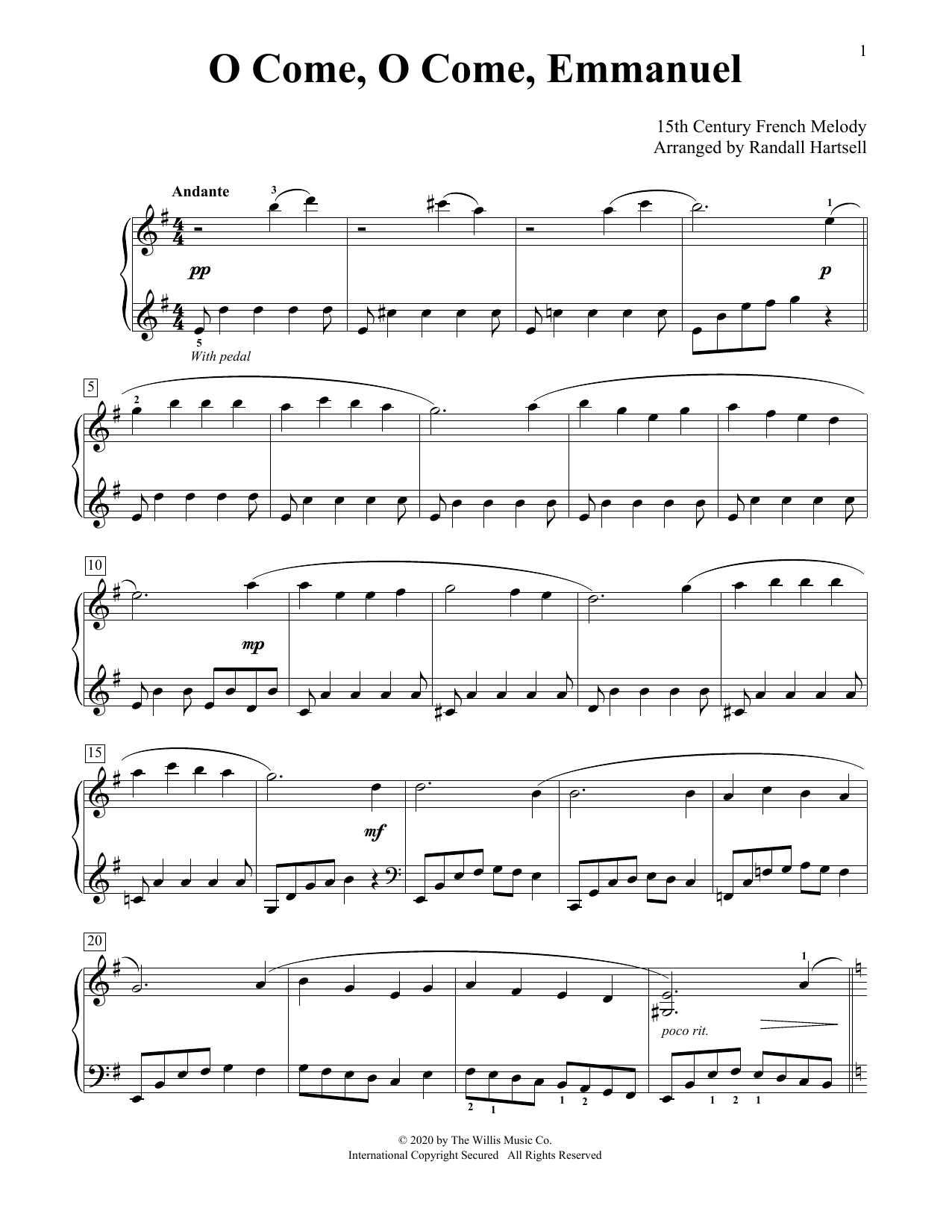 15th Century French Melody O Come, O Come, Emmanuel (arr. Randall Hartsell) Sheet Music Notes & Chords for Educational Piano - Download or Print PDF
