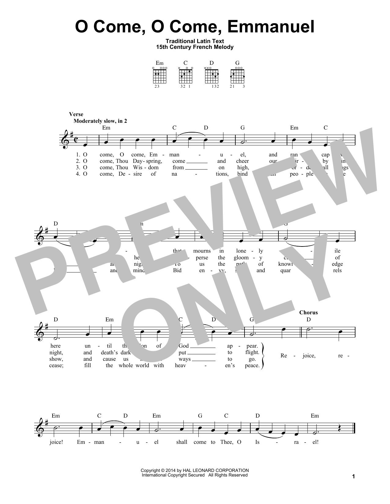 15th Century French Melody O Come, O Come, Emmanuel Sheet Music Notes & Chords for Guitar Chords/Lyrics - Download or Print PDF