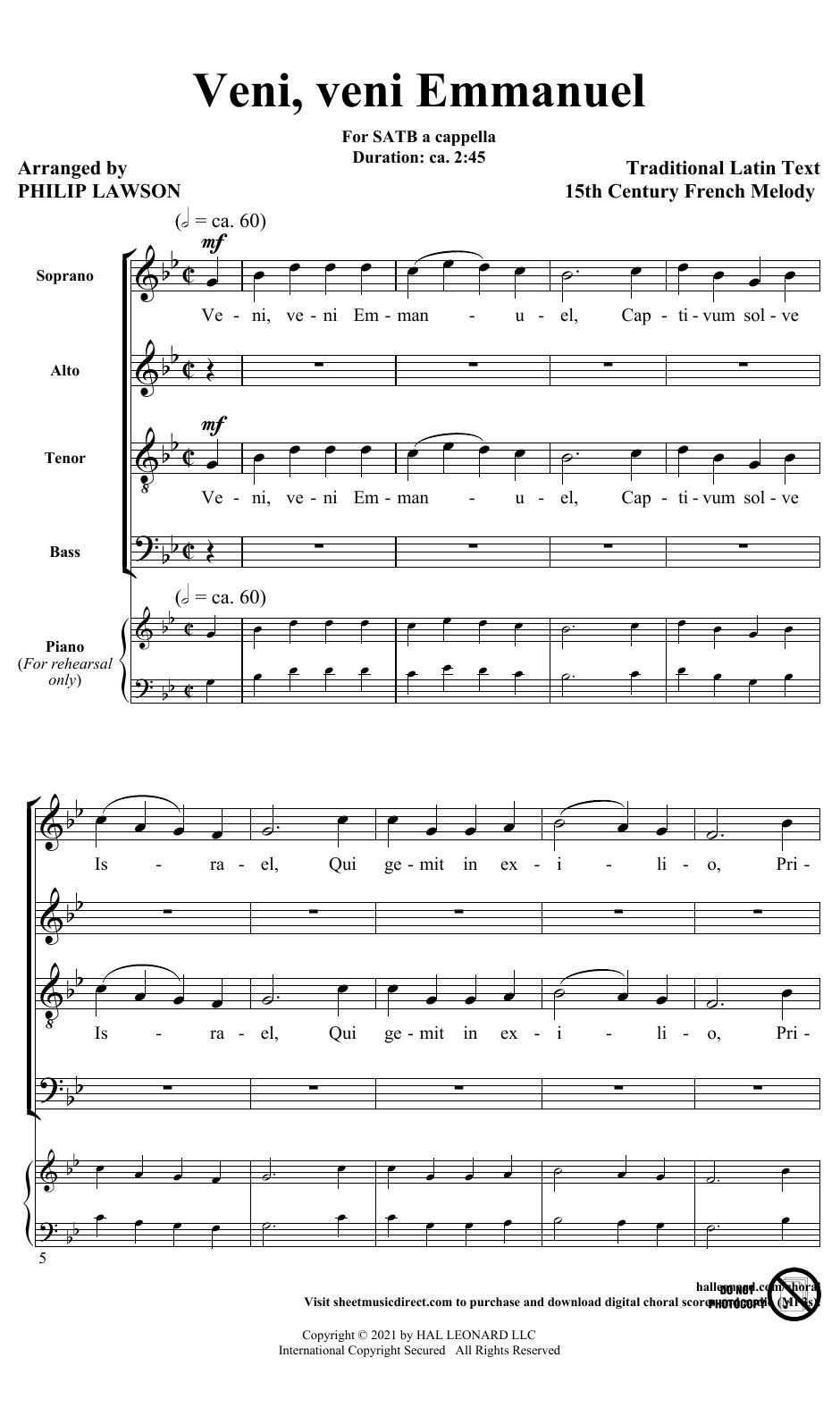 15th Century French Melody Veni, Veni Emmanuel (arr. Philip Lawson) Sheet Music Notes & Chords for SATB Choir - Download or Print PDF