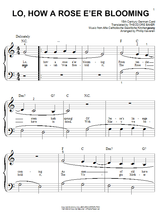 15th Century German Carol Lo, How A Rose E'er Blooming (arr. Phillip Keveren) Sheet Music Notes & Chords for Easy Piano Solo - Download or Print PDF