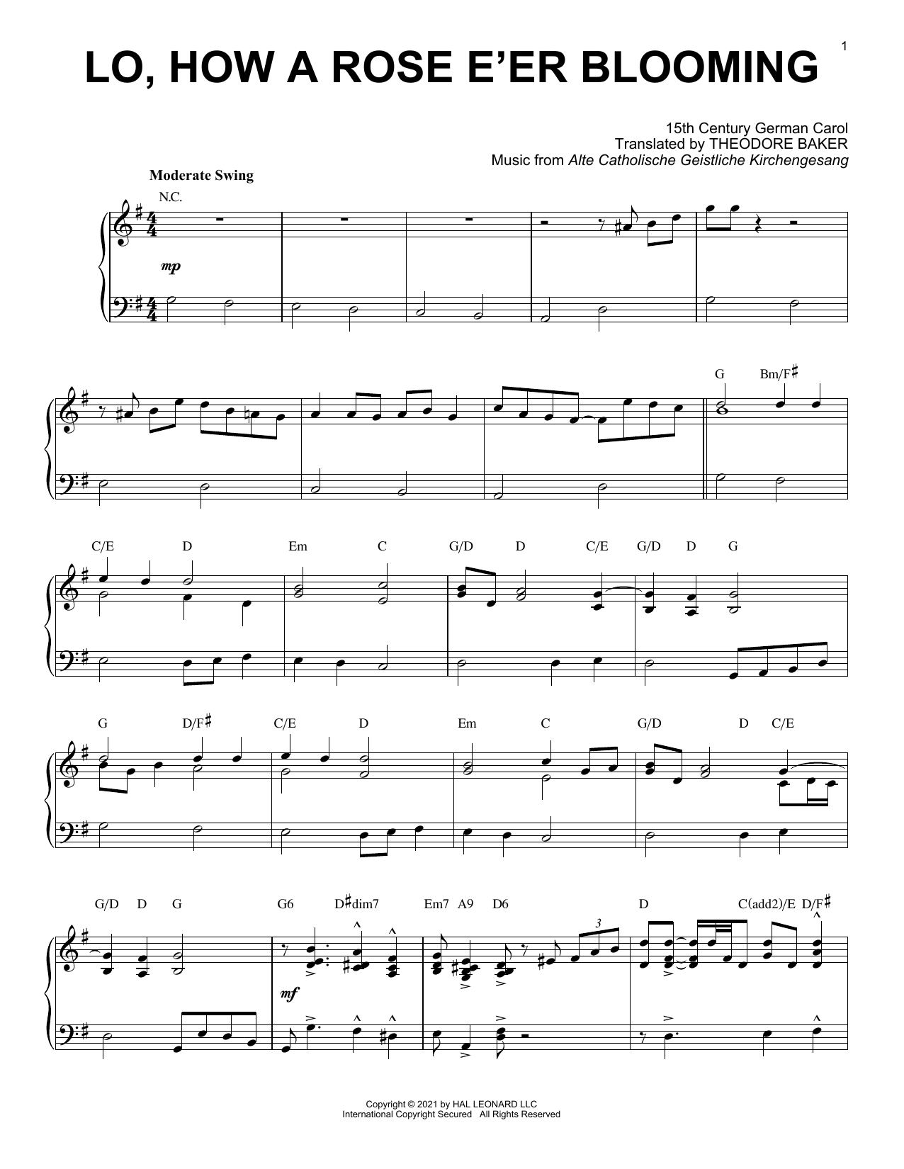 15th Century German Carol Lo, How A Rose E'er Blooming [Jazz version] (arr. Brent Edstrom) Sheet Music Notes & Chords for Piano Solo - Download or Print PDF