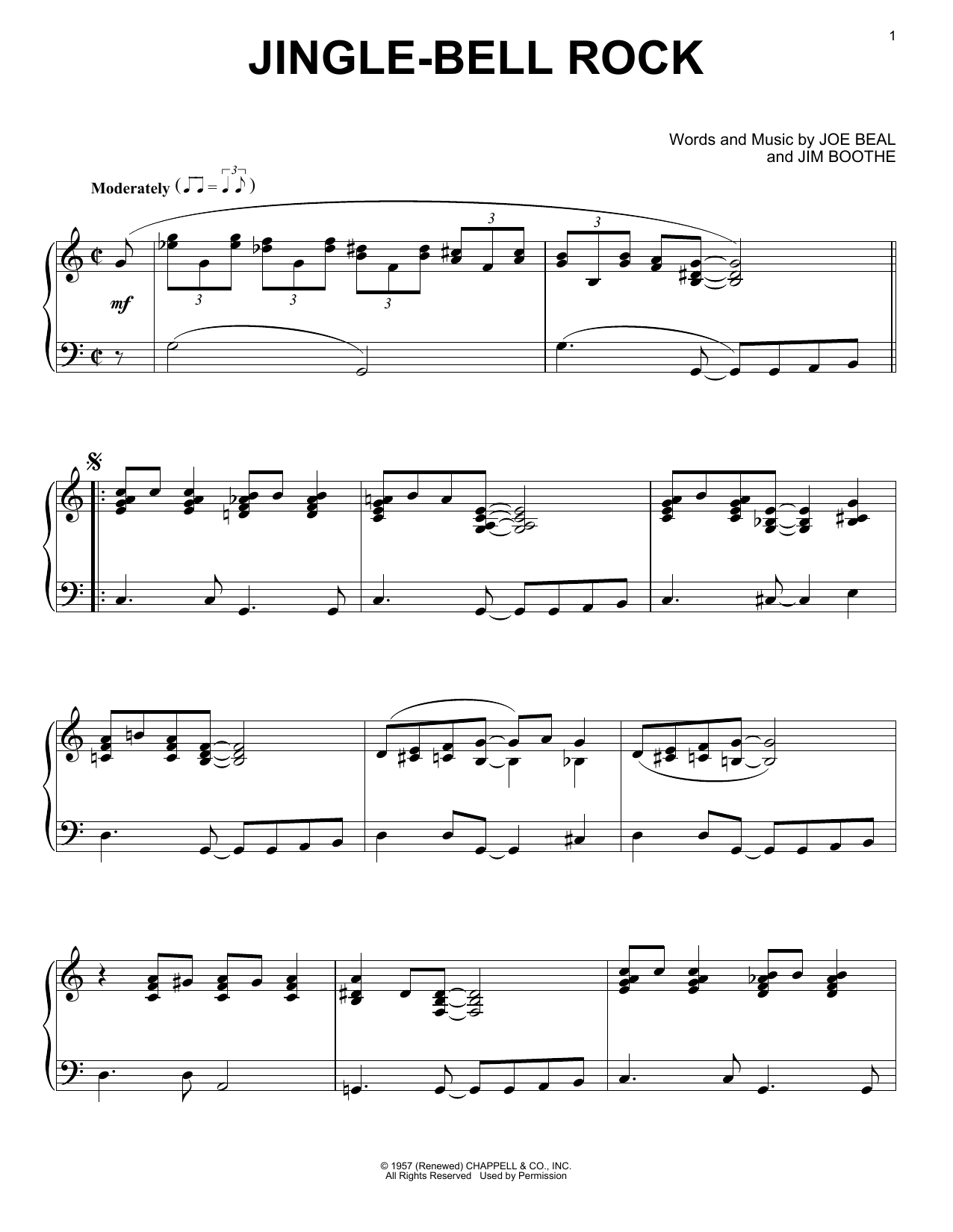 Learn Bobby Helms Jingle Bell Rock sheet music notes, chords. 
