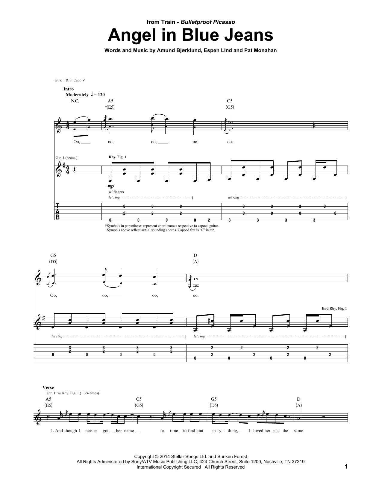 Train Angel In Blue Jeans Sheet Music Notes, Chords | Download.