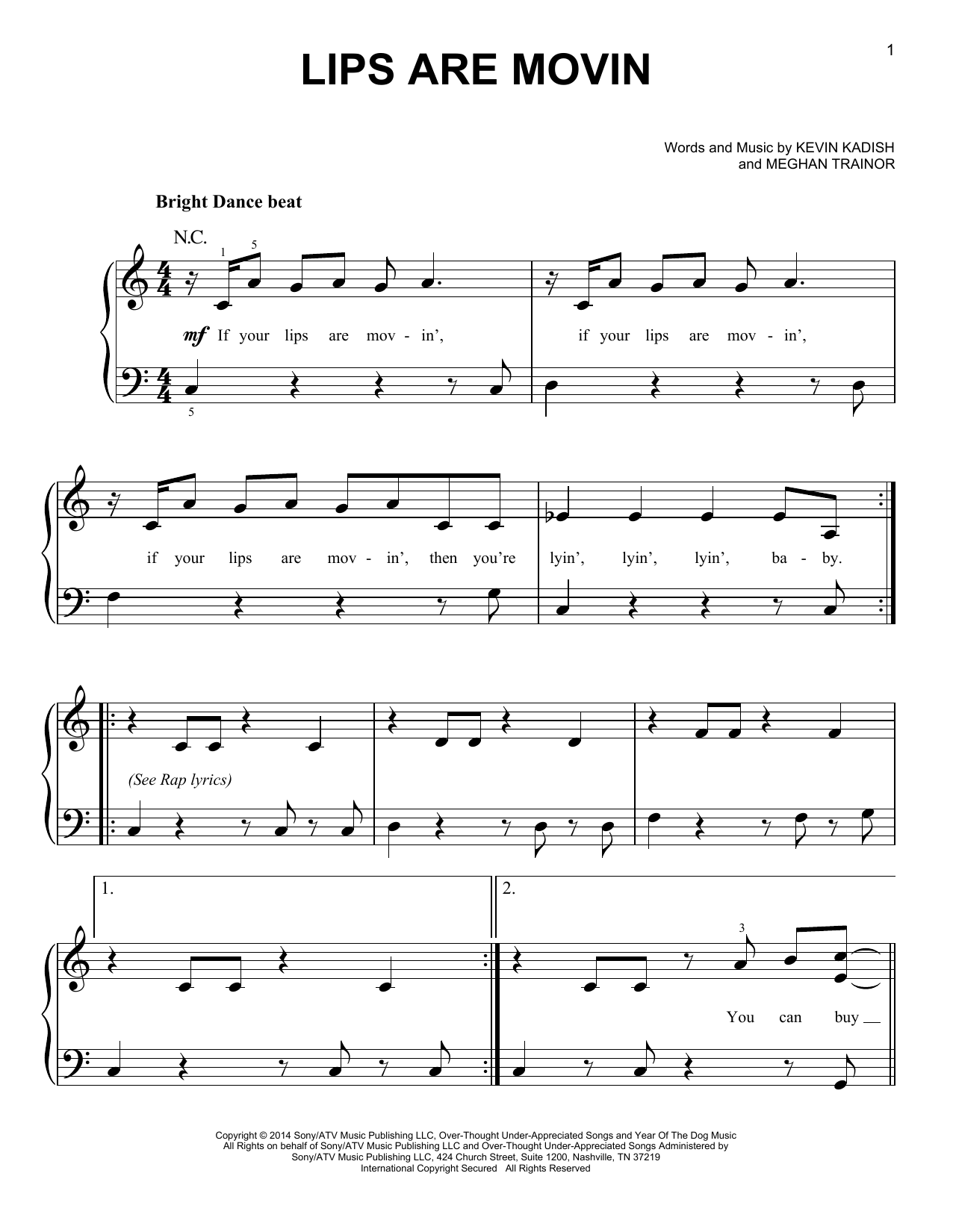 Number of page(s): 3. Preview Meghan Trainor Lips Are Movin Pop sheet music...