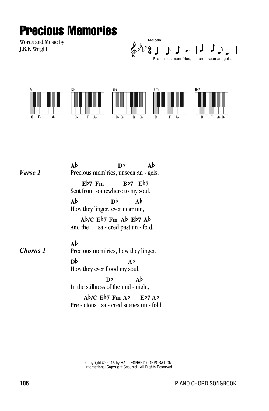 J B F Wright Precious Memories Sheet Music Notes Chords