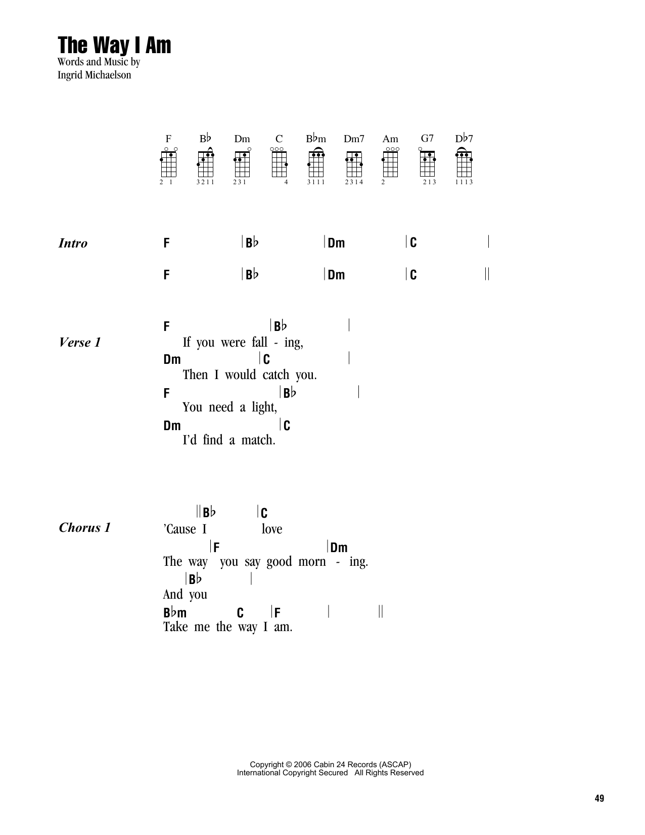 Ingrid Michaelson The Way I Am Sheet Music Notes Chords