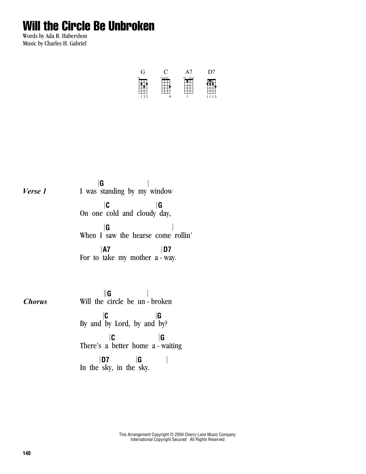 Charles H Gabriel Will The Circle Be Unbroken Sheet Music Notes Chords Download Folk Notes Ukulele With Strumming Patterns Pdf Print