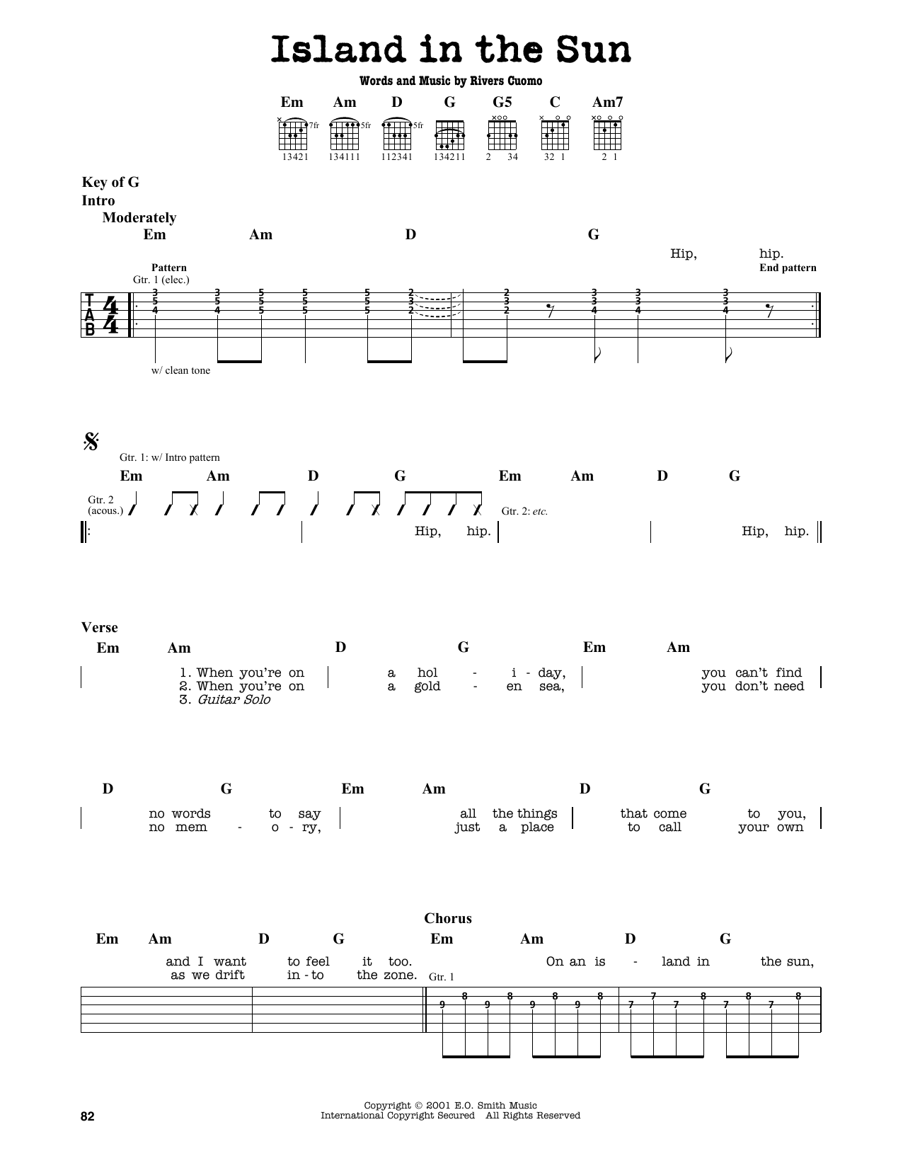 Weezer Island In The Sun Sheet Music Notes Chords Download Rock Notes Guitar Lead Sheet Pdf Print