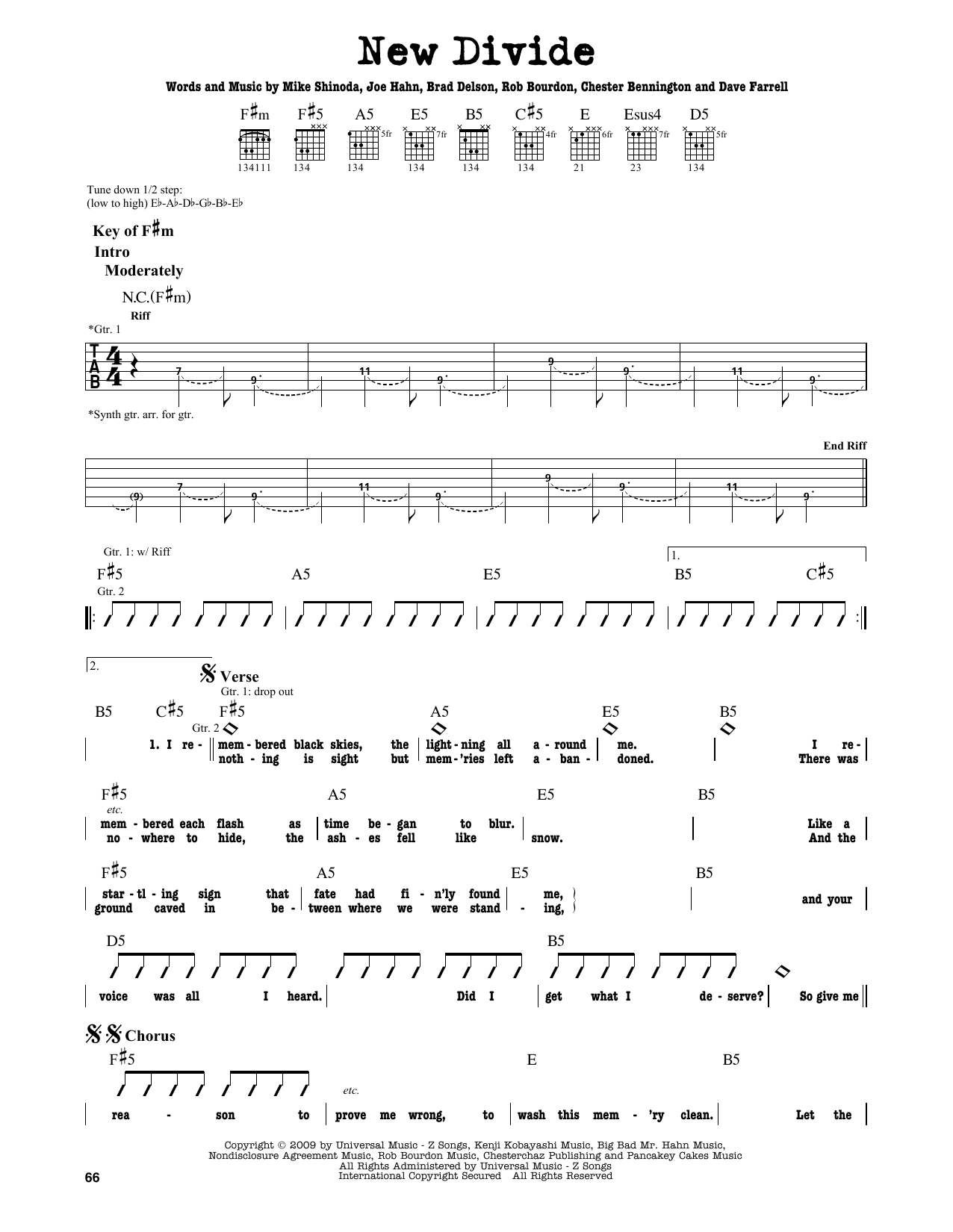 Linkin Park New Divide Sheet Music Notes Chords Download Rock Notes Guitar Lead Sheet Pdf Print 163819 sheet music notes chords