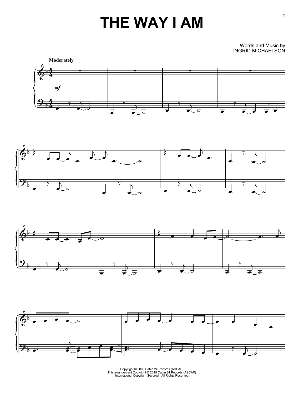 Ingrid Michaelson The Way I Am Sheet Music Notes Chords