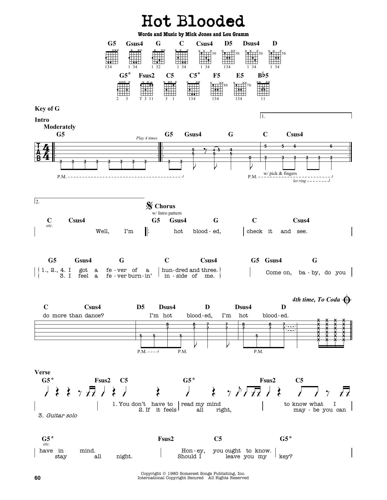 Preview Foreigner Hot Blooded Rock sheet music, notes and chords for Guitar...