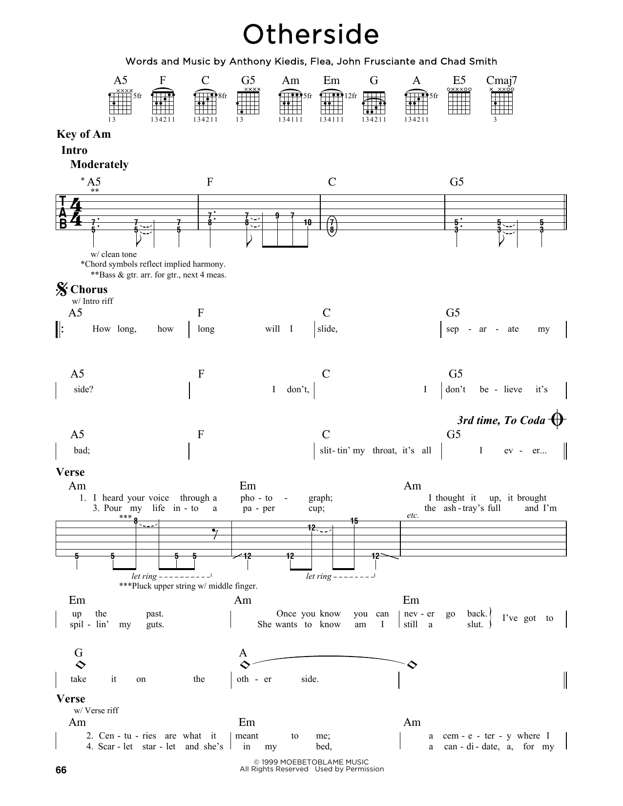 Red Hot Chili Peppers Otherside Sheet Music Notes, Chords Do