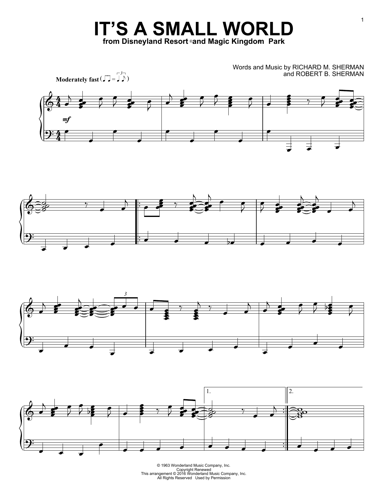 Richard Robert Sherman It S A Small World Jazz Version Sheet Music Download Pdf Score
