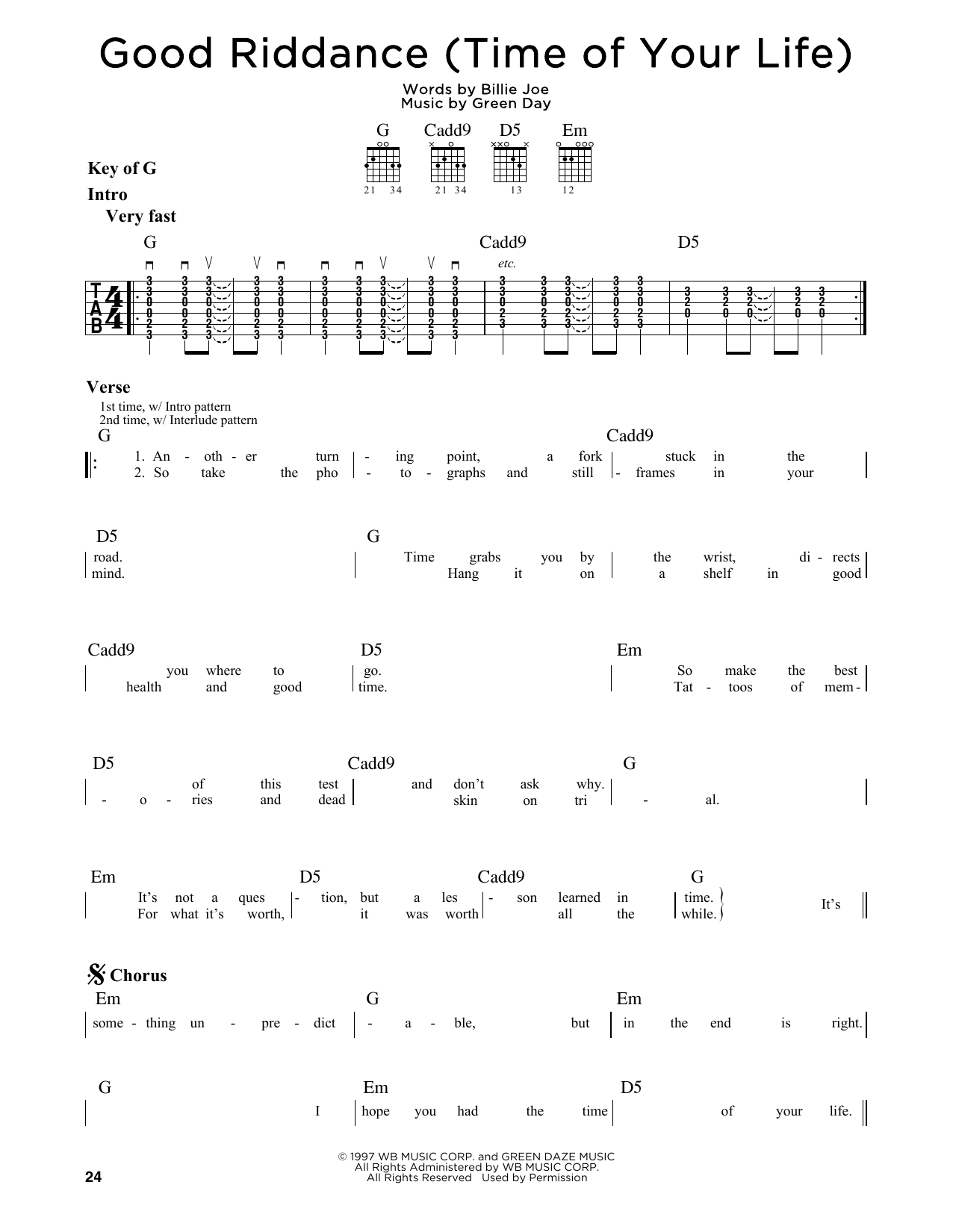 Preview Green Day Good Riddance (Time Of Your Life) Punk sheet music, notes...