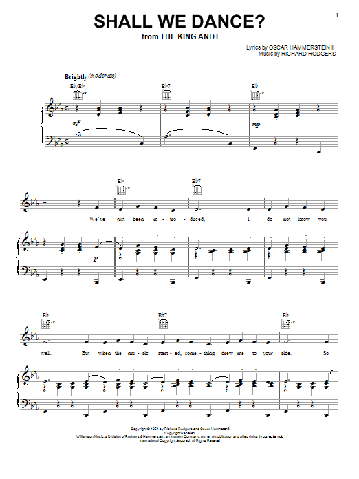 Preview Rodgers & Hammerstein Shall We Dance? Musicals sheet music, notes and chords for Piano, Vocal & Guitar (Right-Hand Melody), SKU: 16506 sheet music, piano notes, chords, guitar tabs, score, transpose, transcribe, how to play, guide, download, learn, tutorial, progression, song, artist, awards, billboard, mtv, vh1, tour, single, album, release
