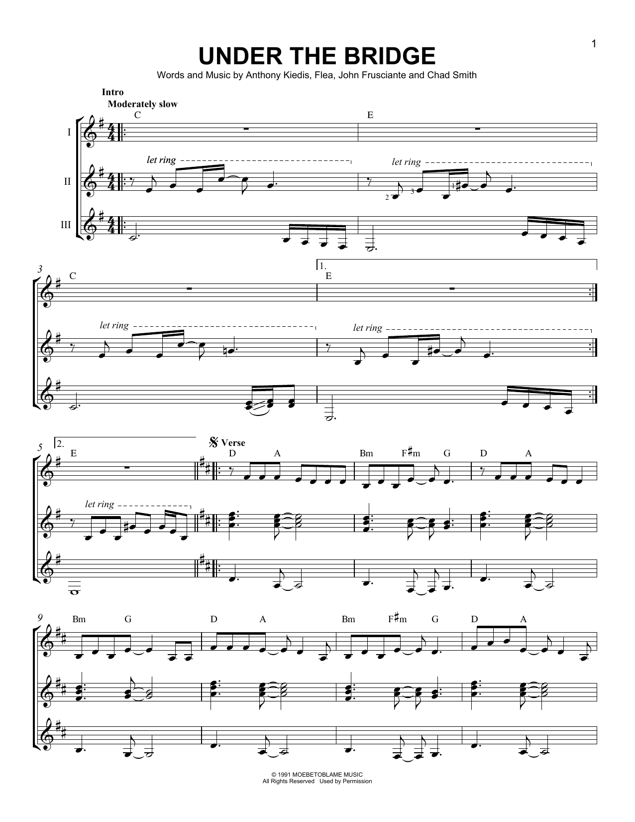 Red Hot Chili Peppers Under The Bridge Sheet Music Notes Chords Download Soul Notes Guitar Ensemble Pdf Print