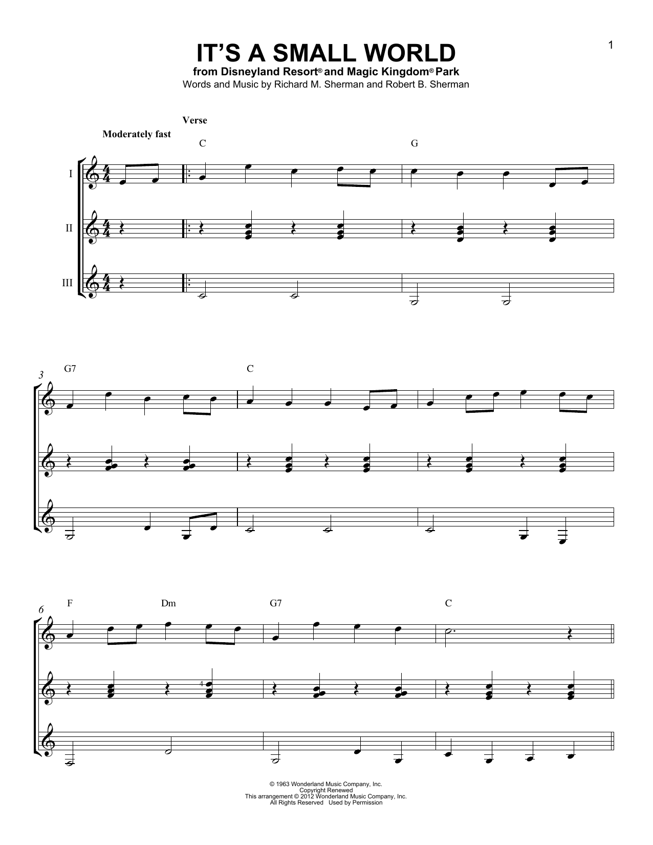 Richard Robert Sherman It S A Small World Sheet Music Notes Chords Download Children Notes Guitar Ensemble Pdf Print 1676