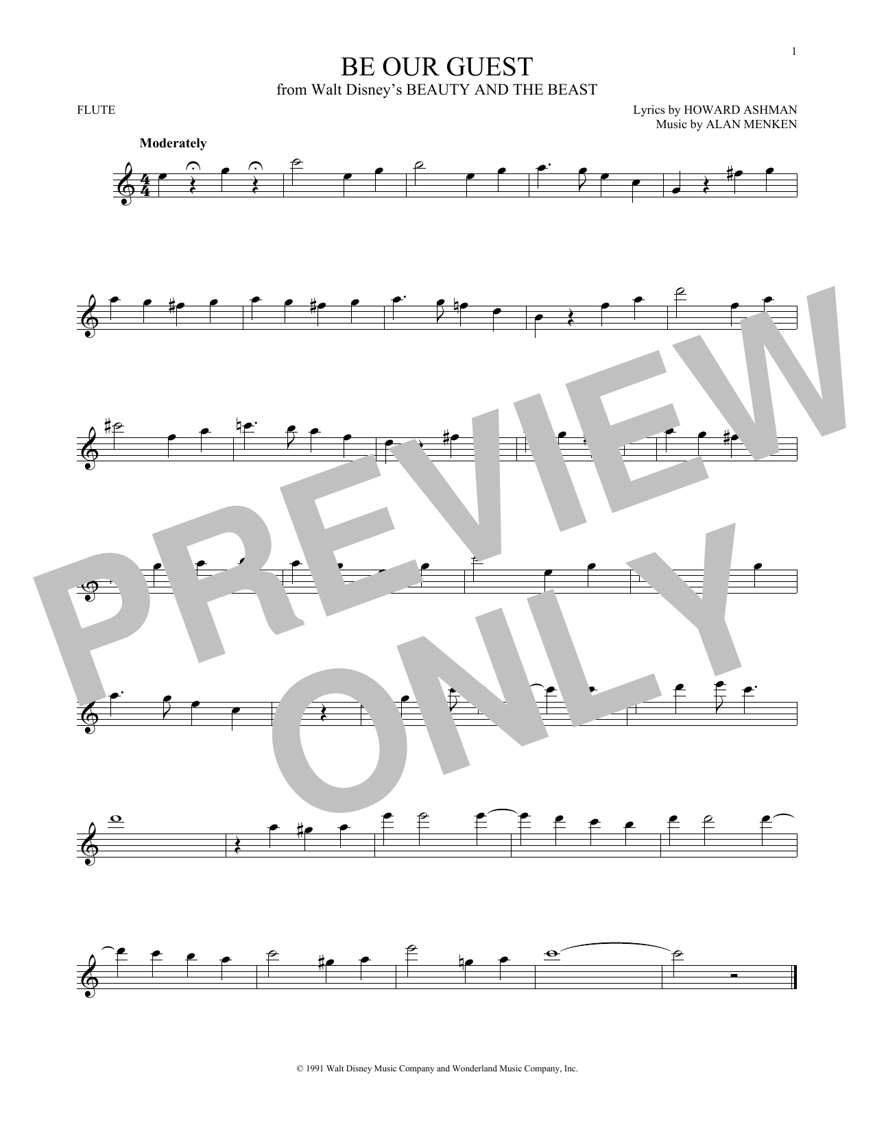 Alan Menken Be Our Guest Sheet Music Notes Chords Download Children Notes Flute Pdf Print 1680