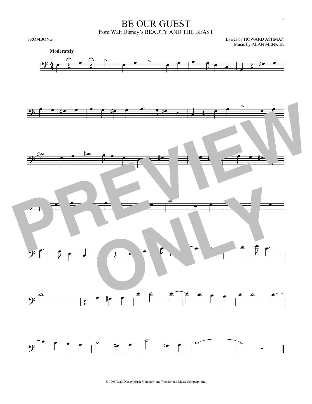 Alan Menken Be Our Guest Sheet Music Notes Chords Download Children Notes Trombone Pdf Print