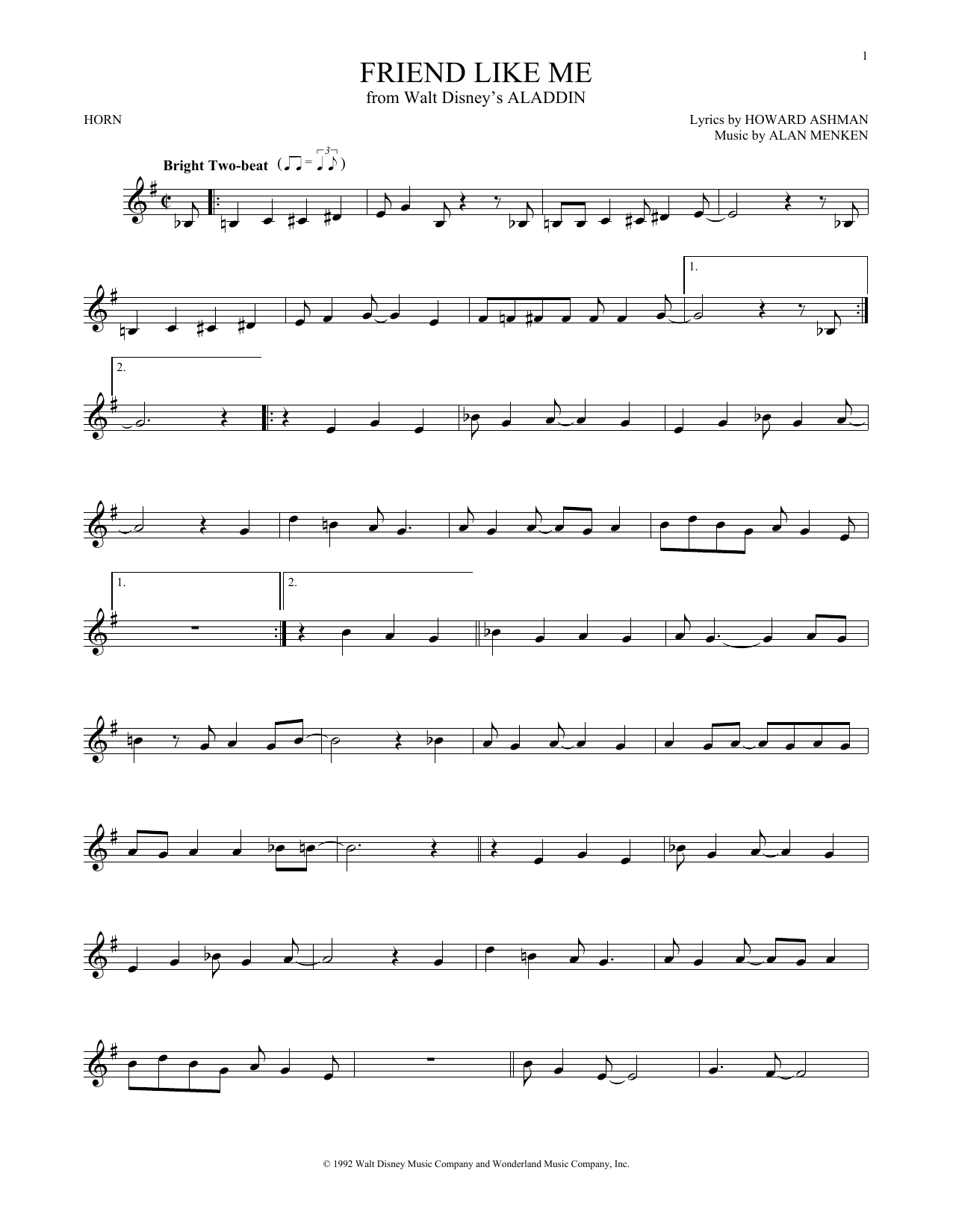 Learn Alan Menken Friend Like Me sheet music notes, chords. 