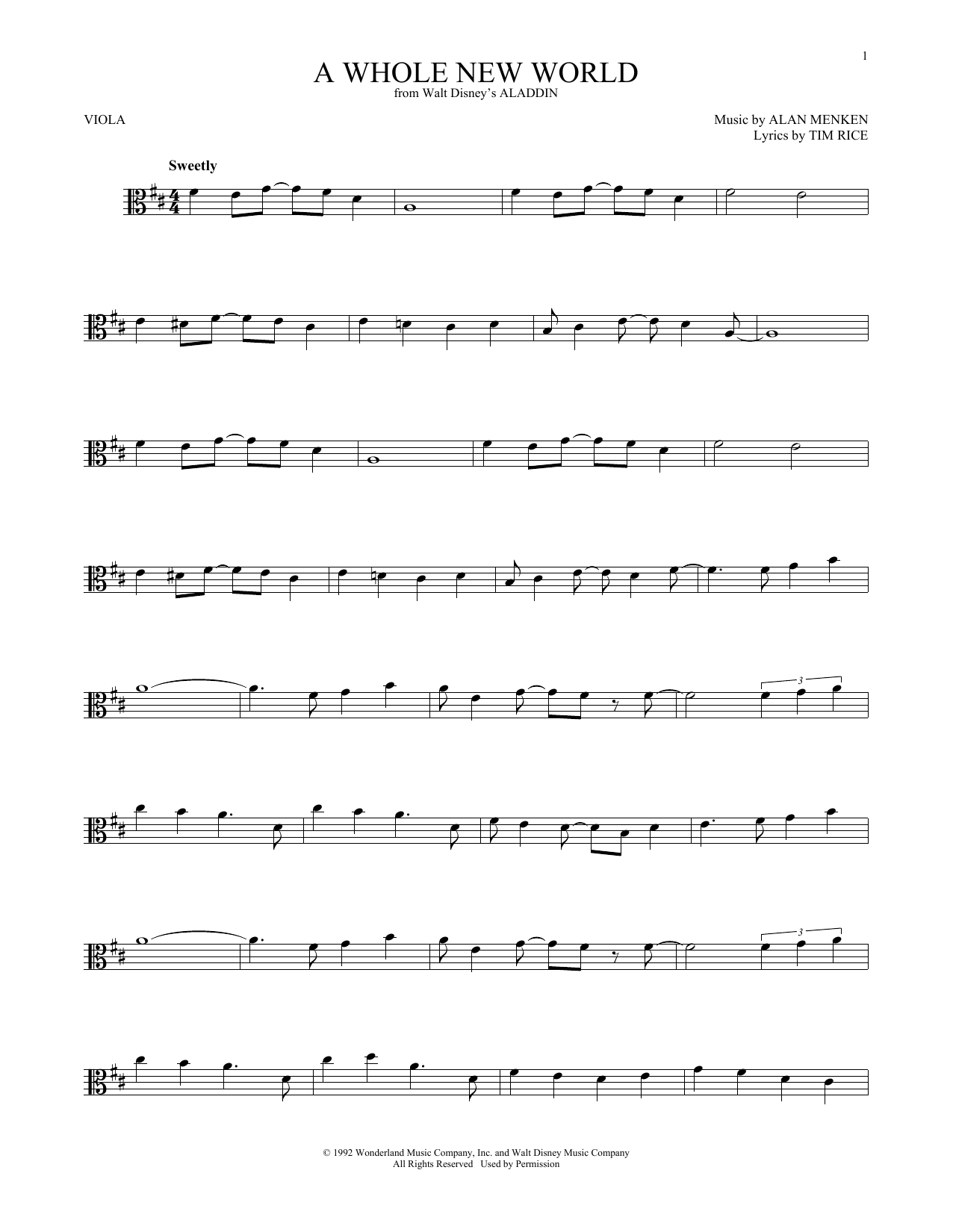 Alan Menken A Whole New World Sheet Music Notes Chords Download Pop Notes Viola Pdf Print