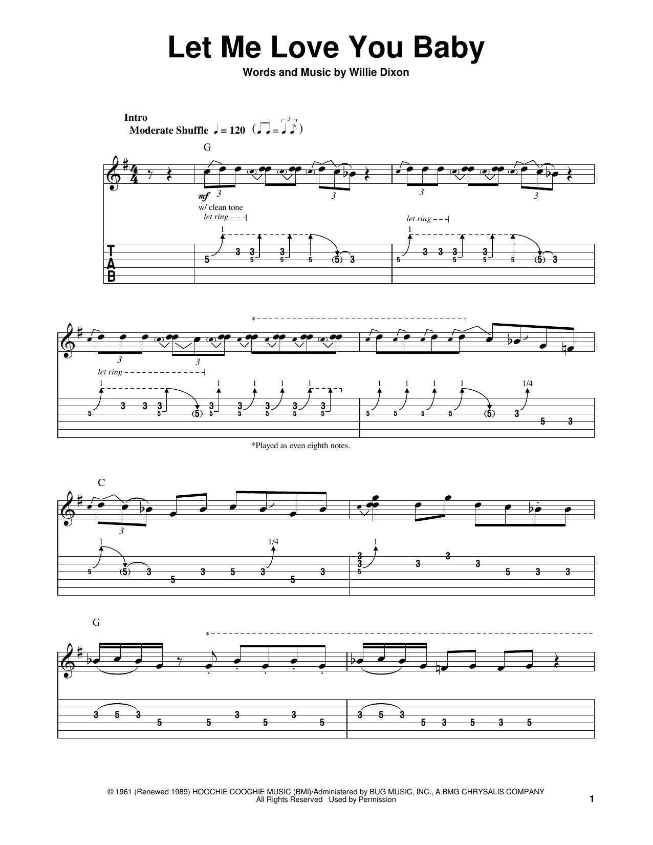 Stevie Ray Vaughan Let Me Love You Baby Sheet Music Notes Chords Download Pop Notes Easy Guitar Tab Pdf Print