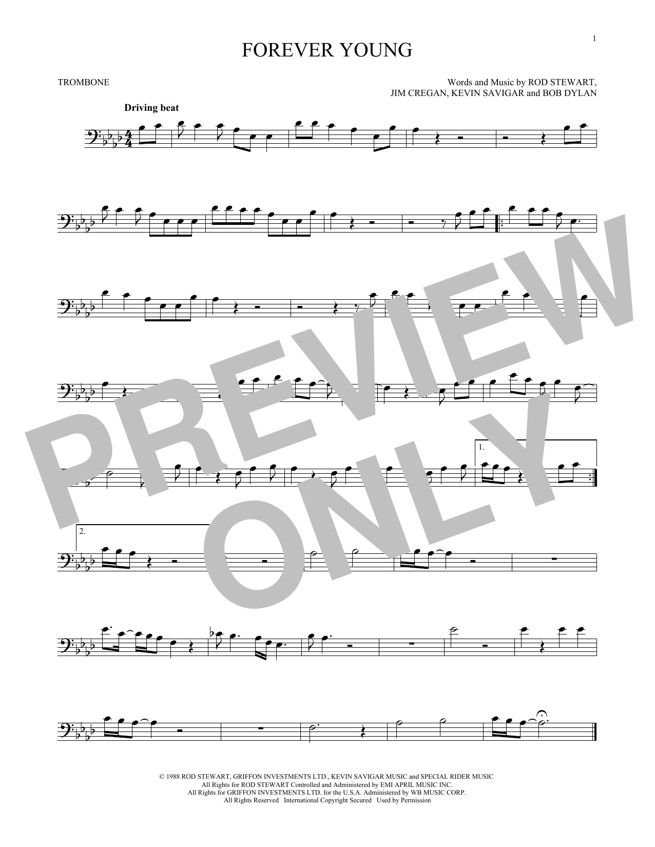 Rod Stewart Forever Young Sheet Music Notes Chords Download Rock Notes Trombone Pdf Print 1650