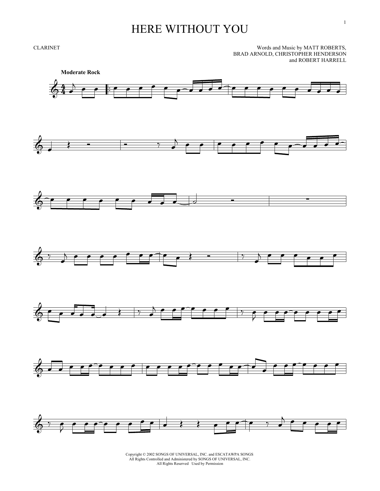 3 Doors Down Here Without You Sheet Music Notes Chords Download