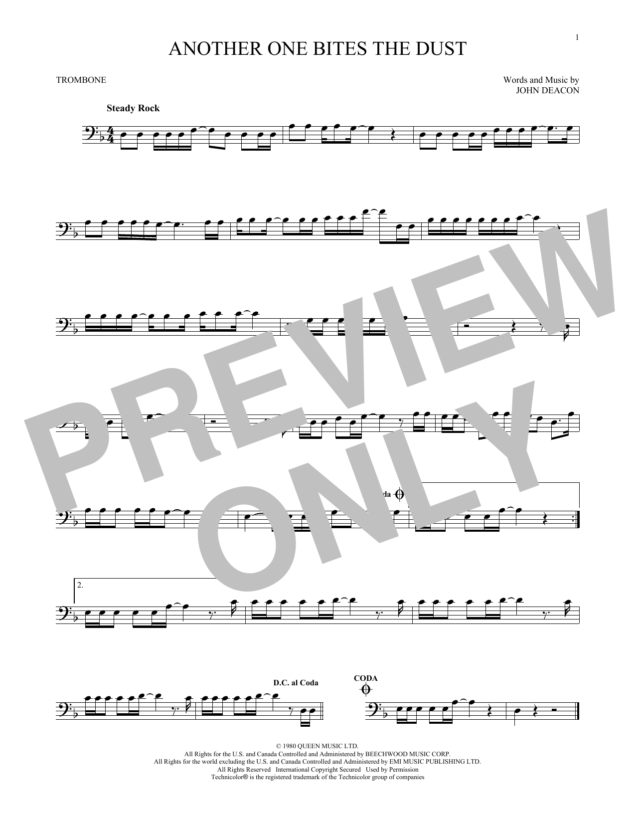 Preview Queen Another One Bites The Dust Rock sheet music, notes and chords...