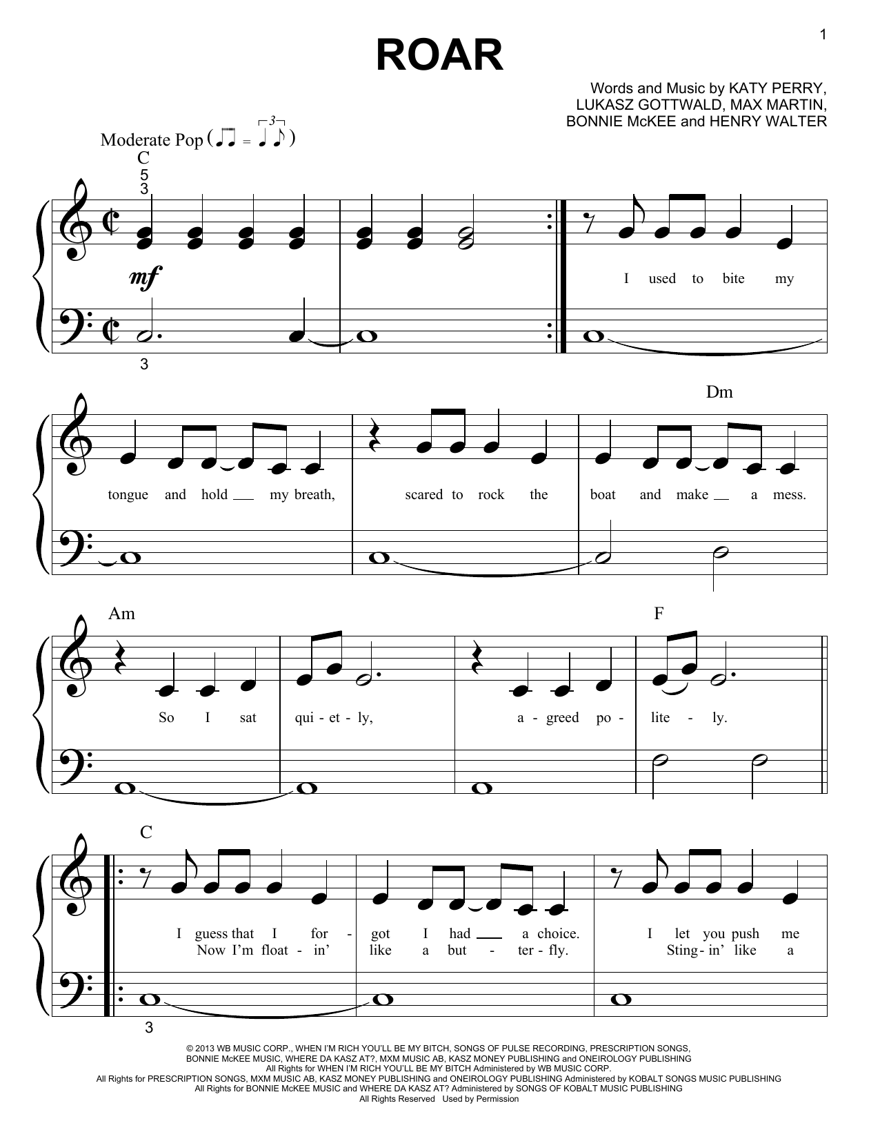 Learn Katy Perry Roar sheet music notes, chords. 