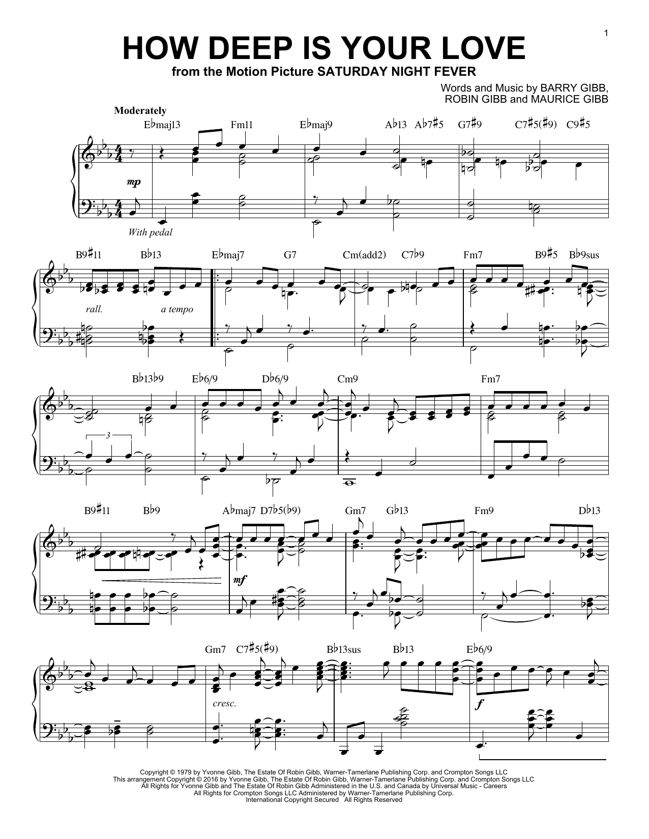 The Bee Gees How Deep Is Your Love Sheet Music Notes Chords