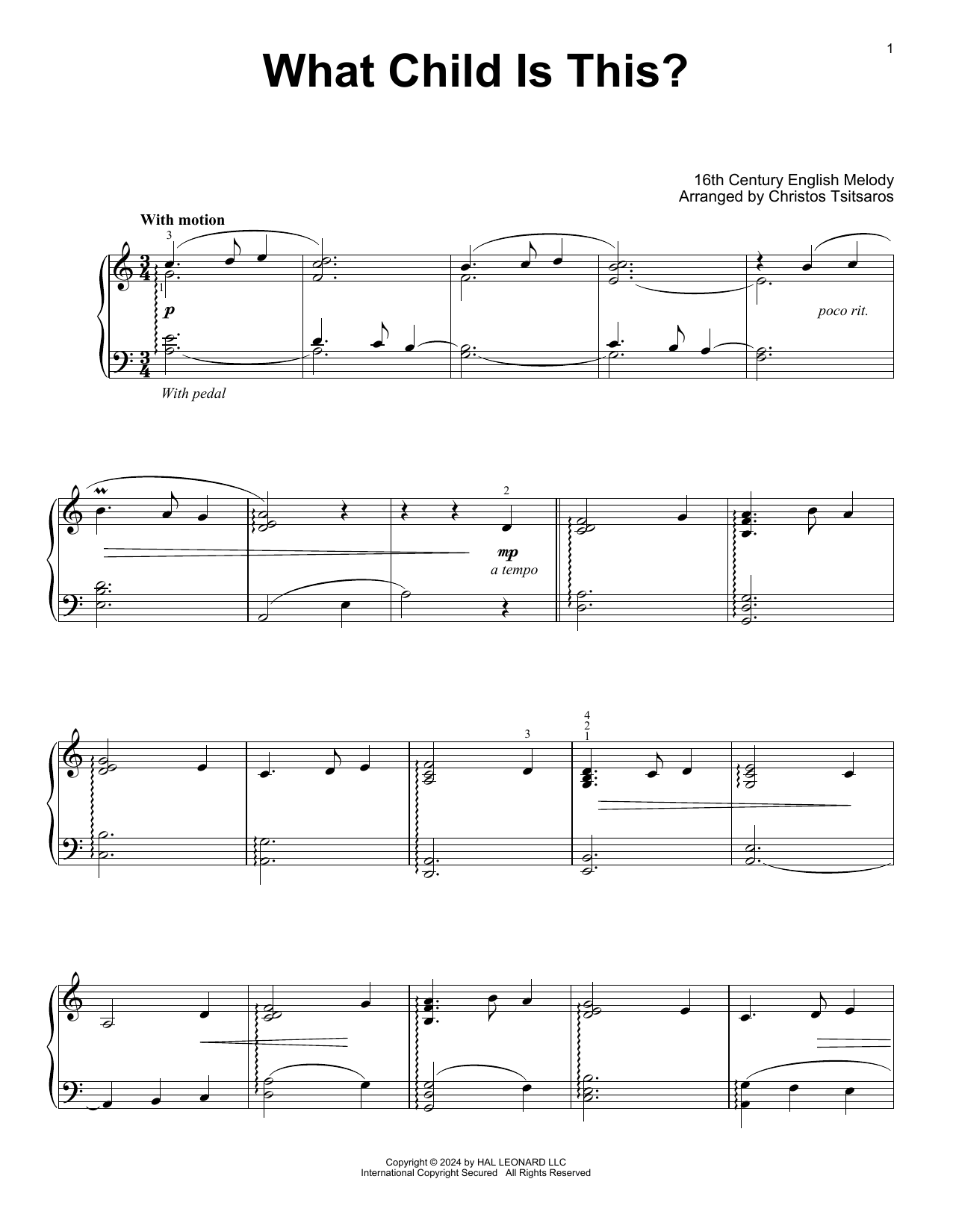 16th Century English Melody What Child Is This? (arr. Christos Tsitsaros) Sheet Music Notes & Chords for Easy Piano Solo - Download or Print PDF