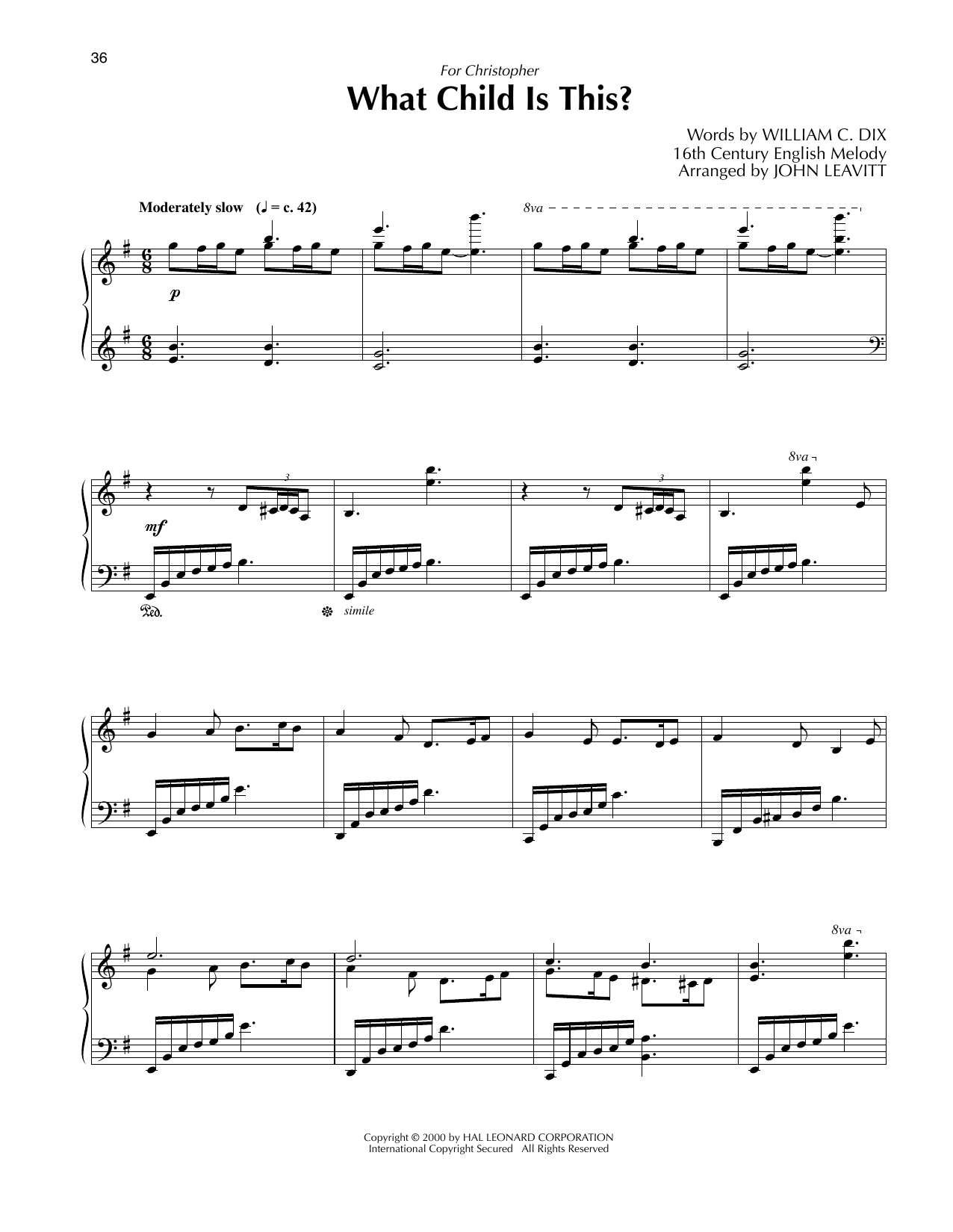 16th Century English Melody What Child Is This? (arr. John Leavitt) Sheet Music Notes & Chords for Piano Solo - Download or Print PDF