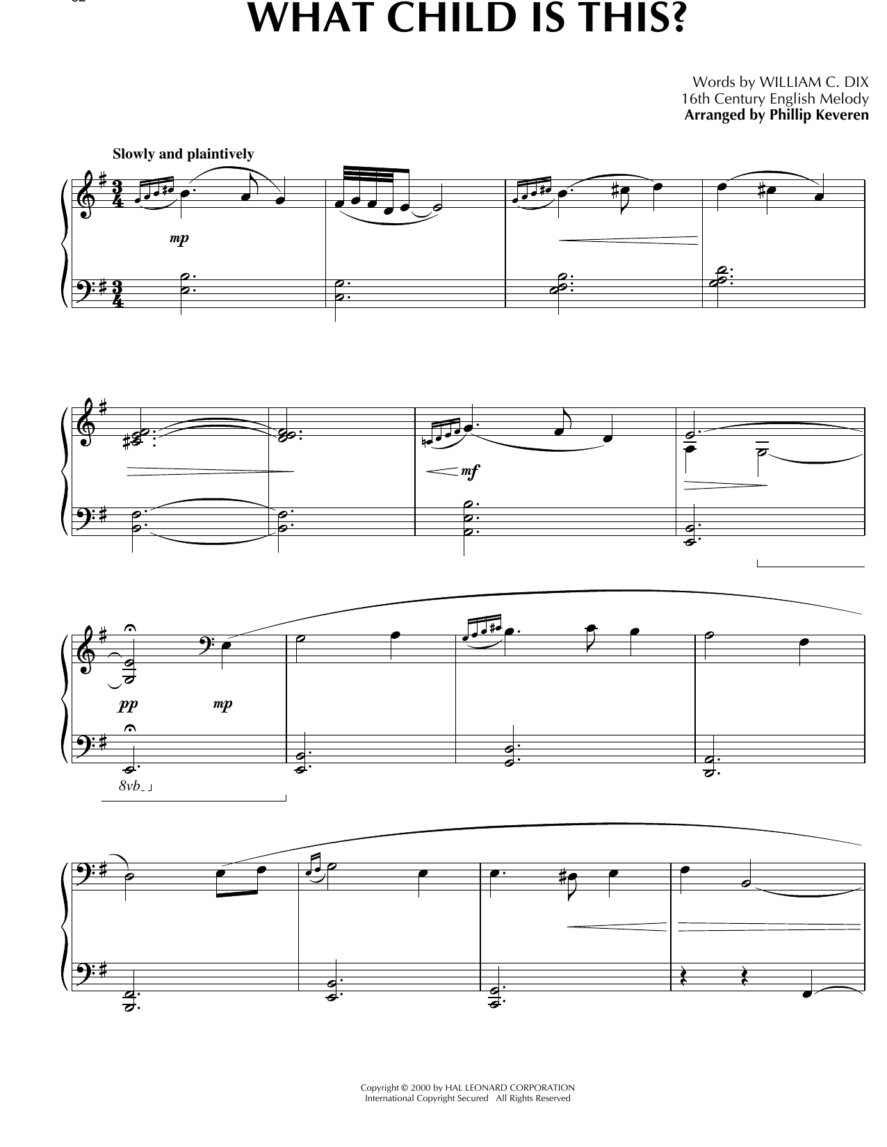 16th Century English Melody What Child Is This? [Celtic version] (arr. Phillip Keveren) Sheet Music Notes & Chords for Piano Solo - Download or Print PDF