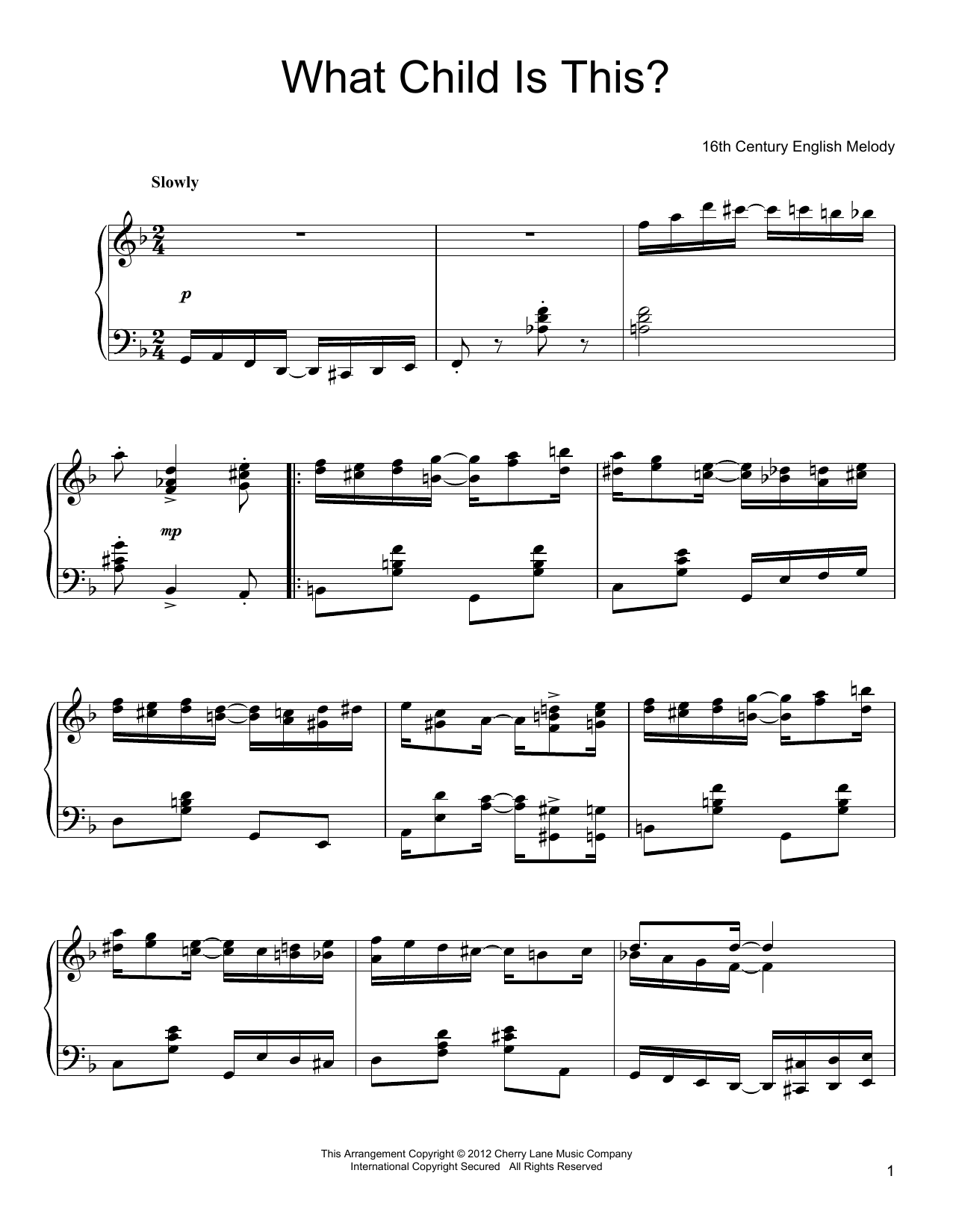 16th Century English Melody What Child Is This? Sheet Music Notes & Chords for Piano - Download or Print PDF