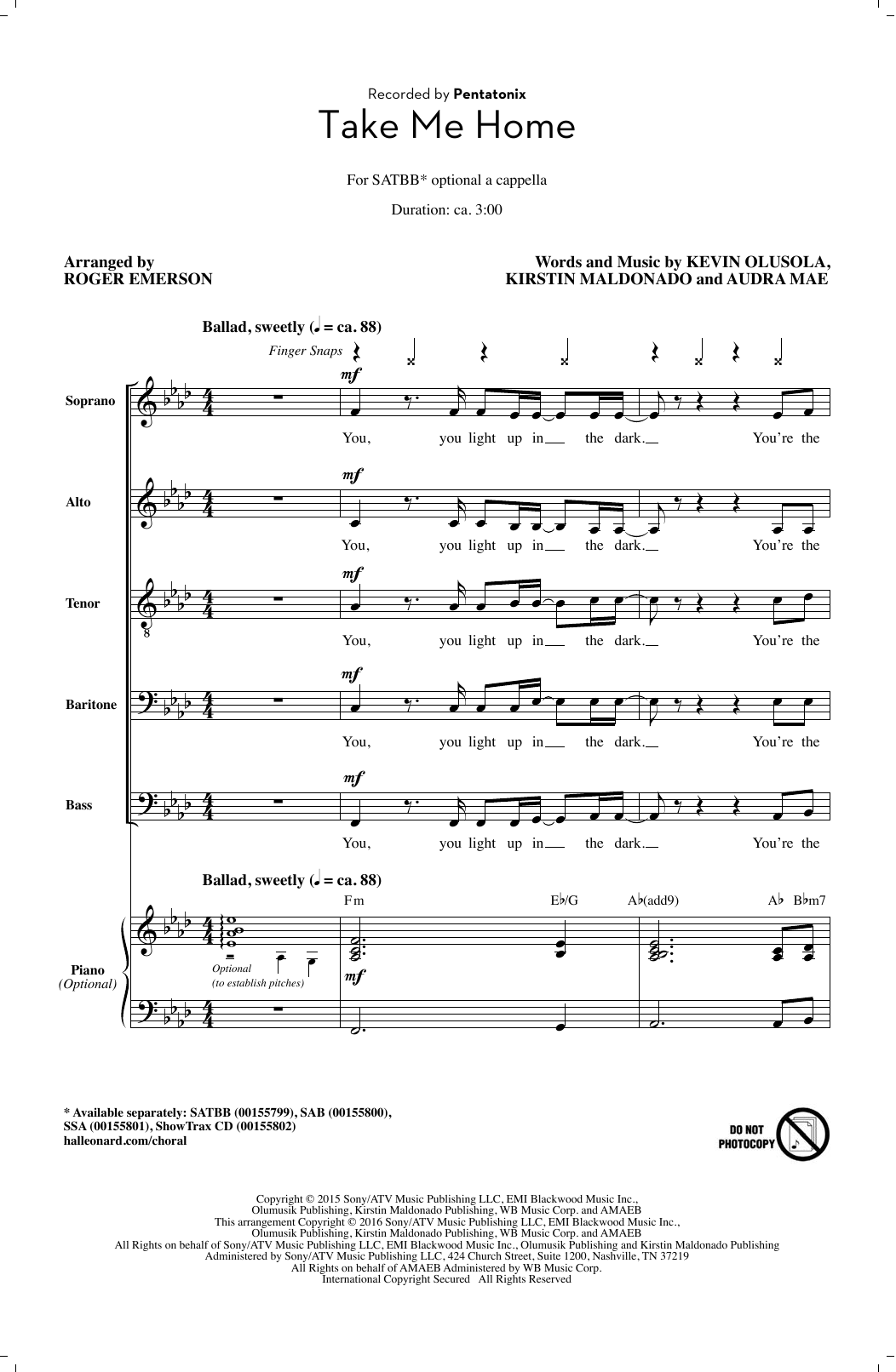 Roger Emerson Take Me Home Sheet Music Notes Chords Download A