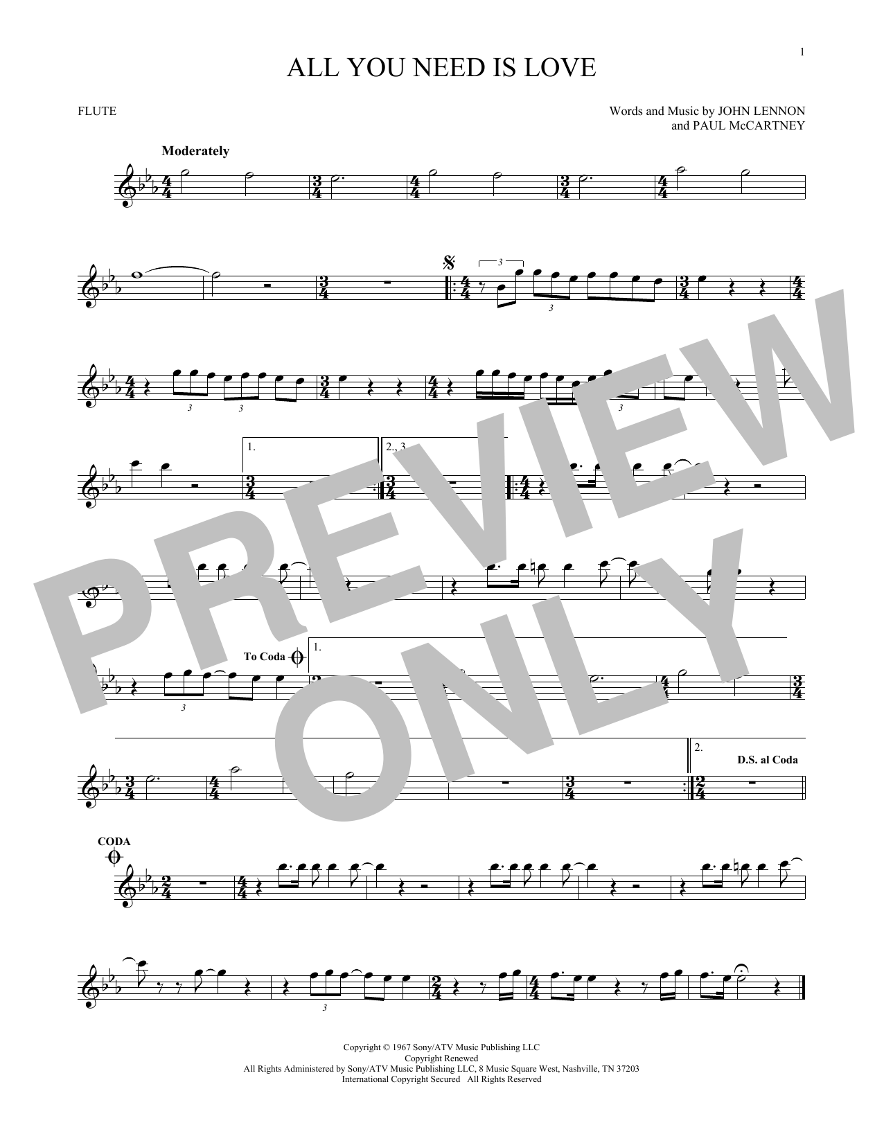 The Beatles All You Need Is Love Sheet Music Notes Chords Download Pop Notes Flute Pdf Print