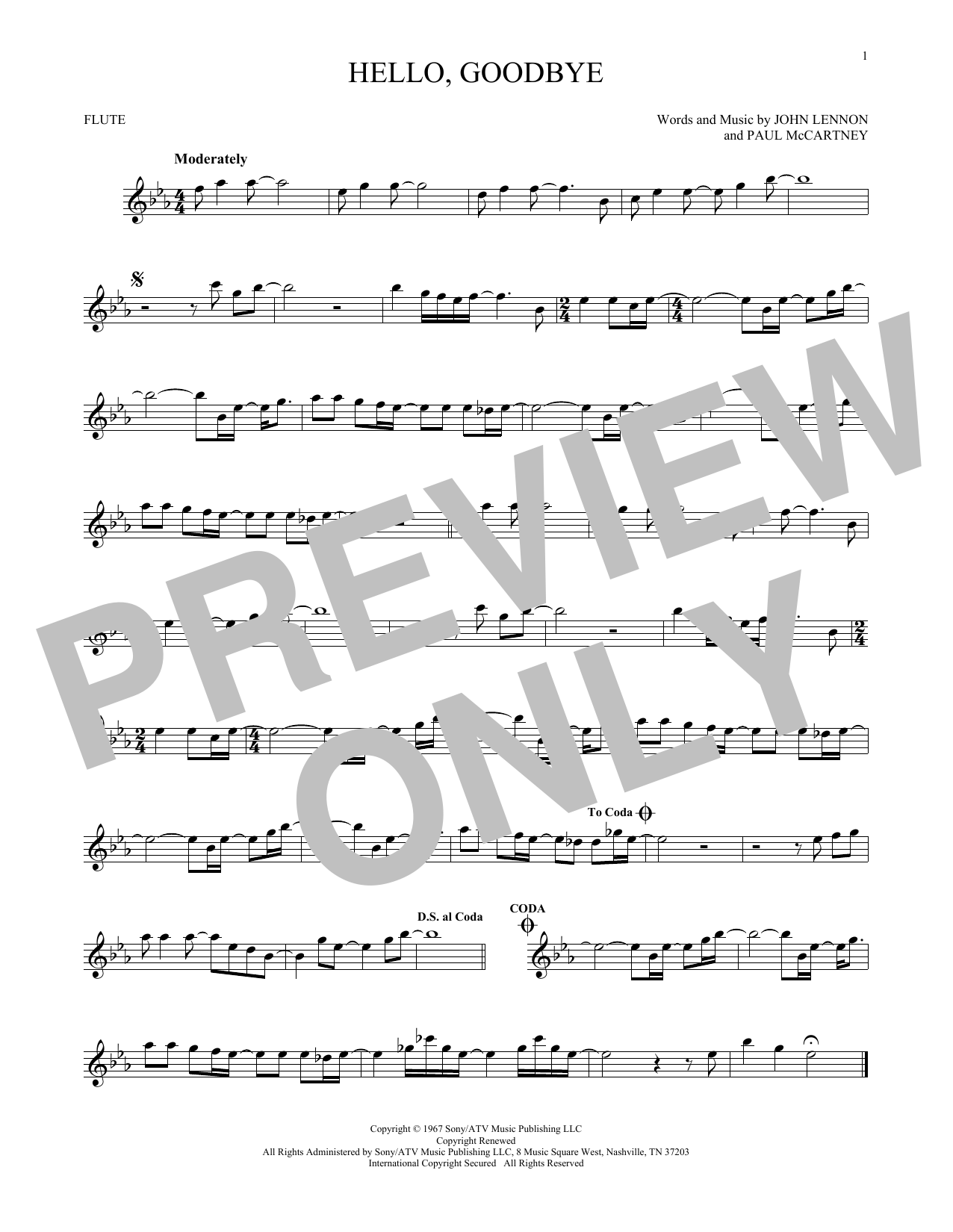 The Beatles Hello Goodbye Sheet Music Notes Chords Download Pop Notes Flute Pdf Print 171261